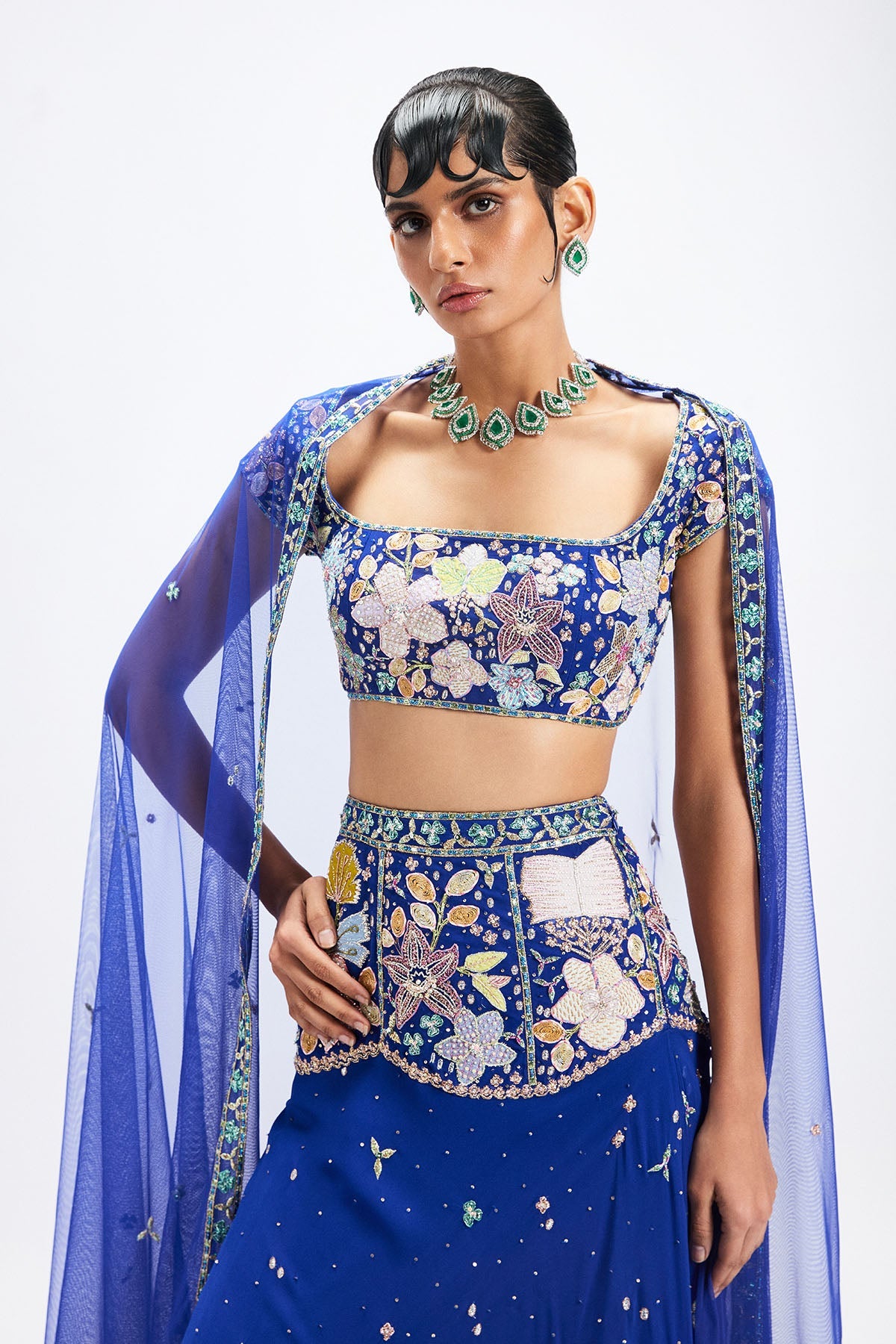 Saphira - Persian Blue Georgette Lehenga