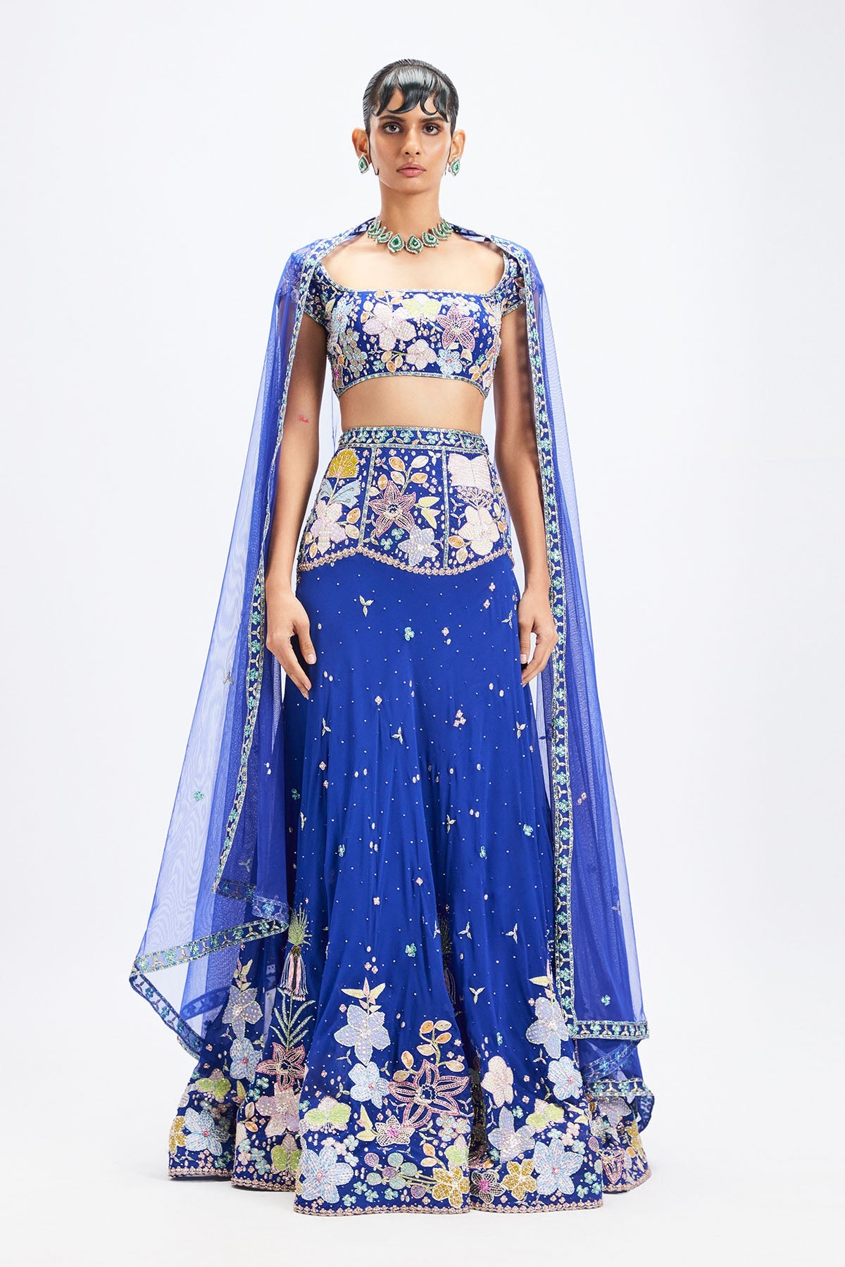 Saphira - Persian Blue Georgette Lehenga