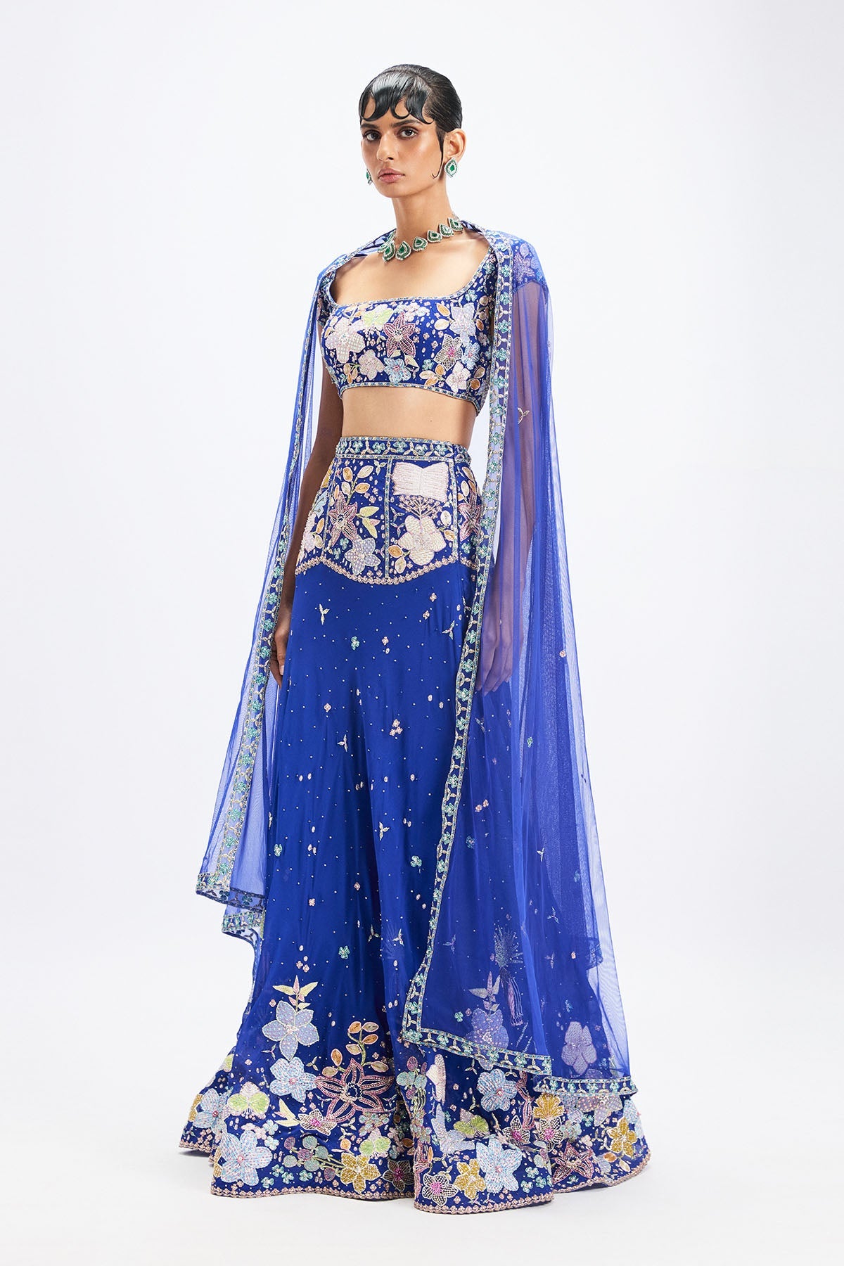 Saphira - Persian Blue Georgette Lehenga