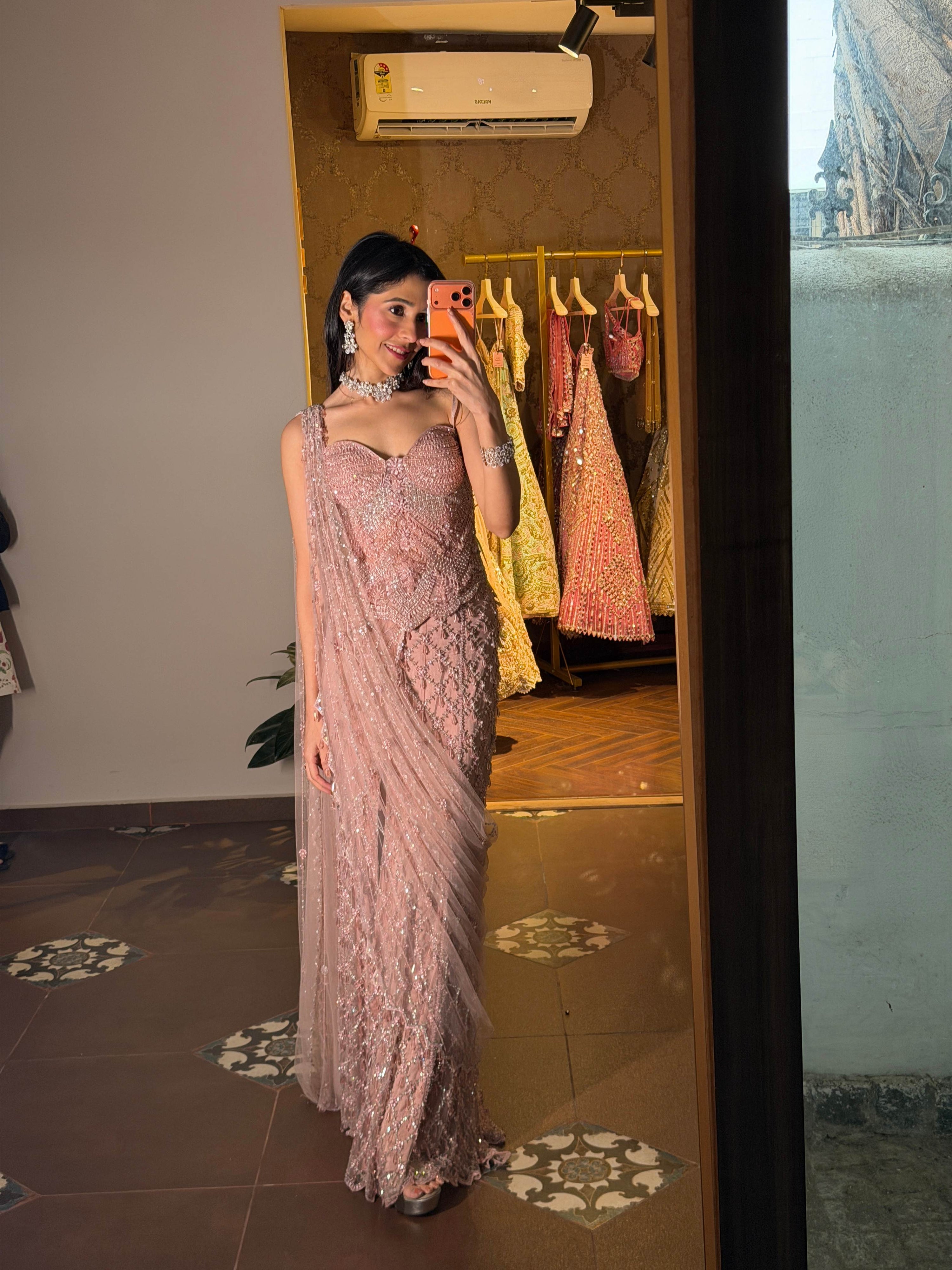 Pink Corset Saree with Slit