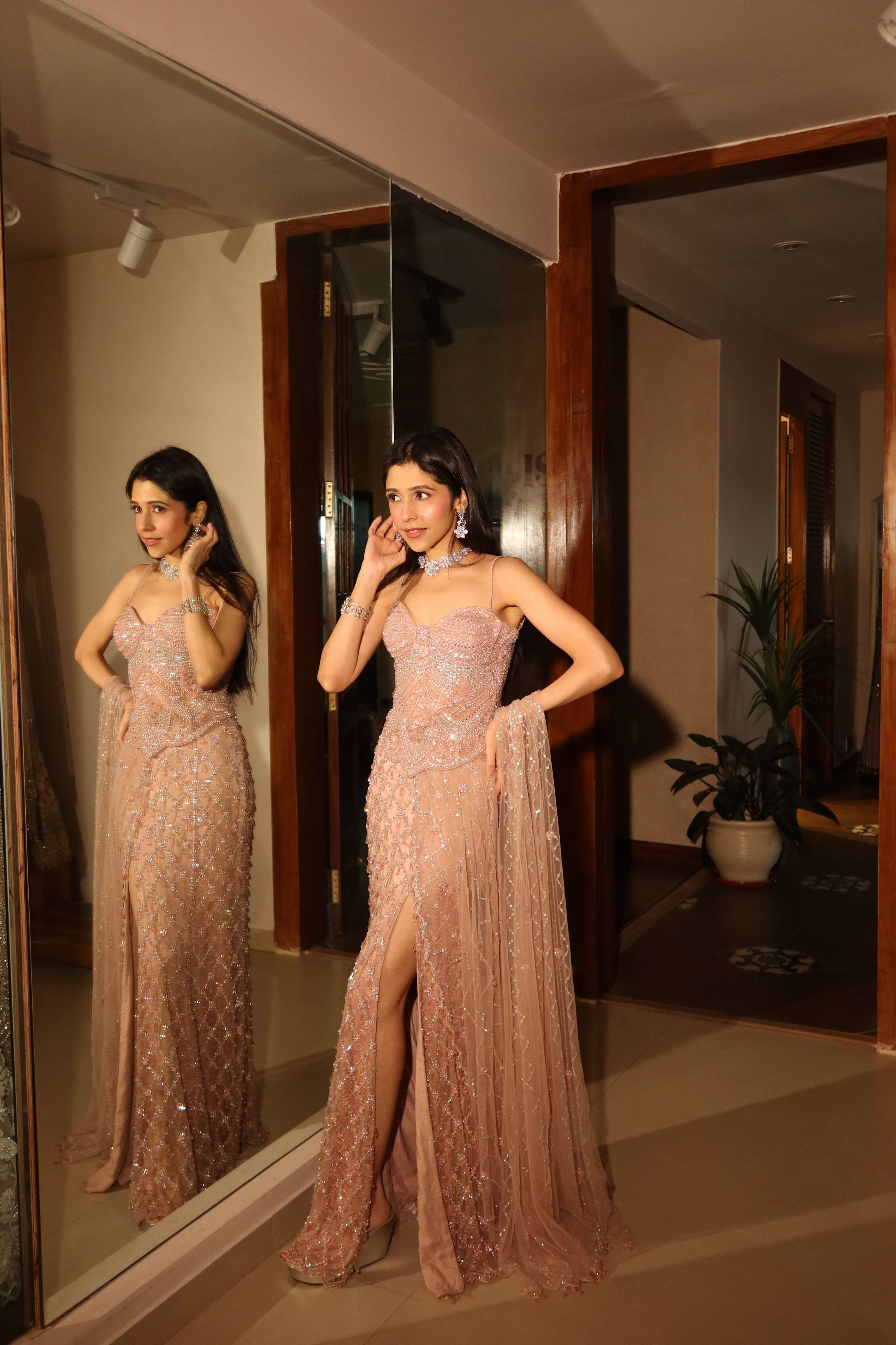 Pink Corset Saree with Slit