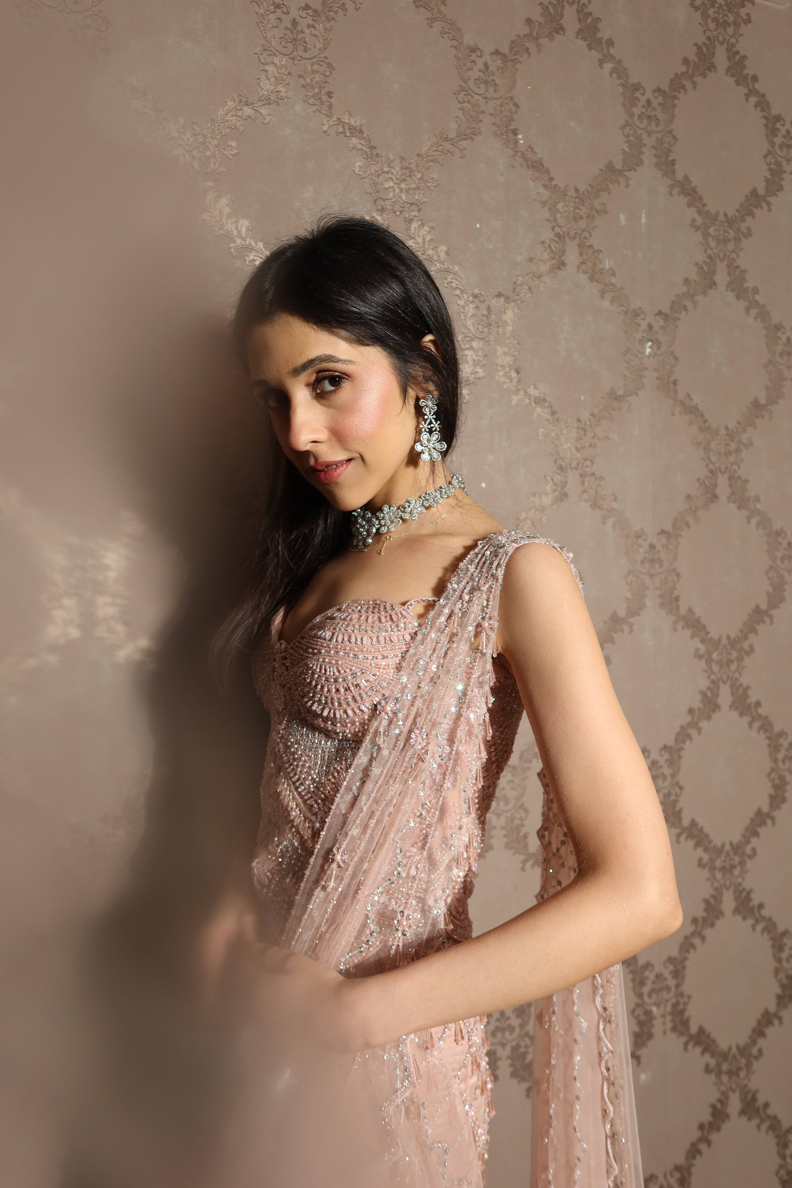 Pink Corset Saree with Slit