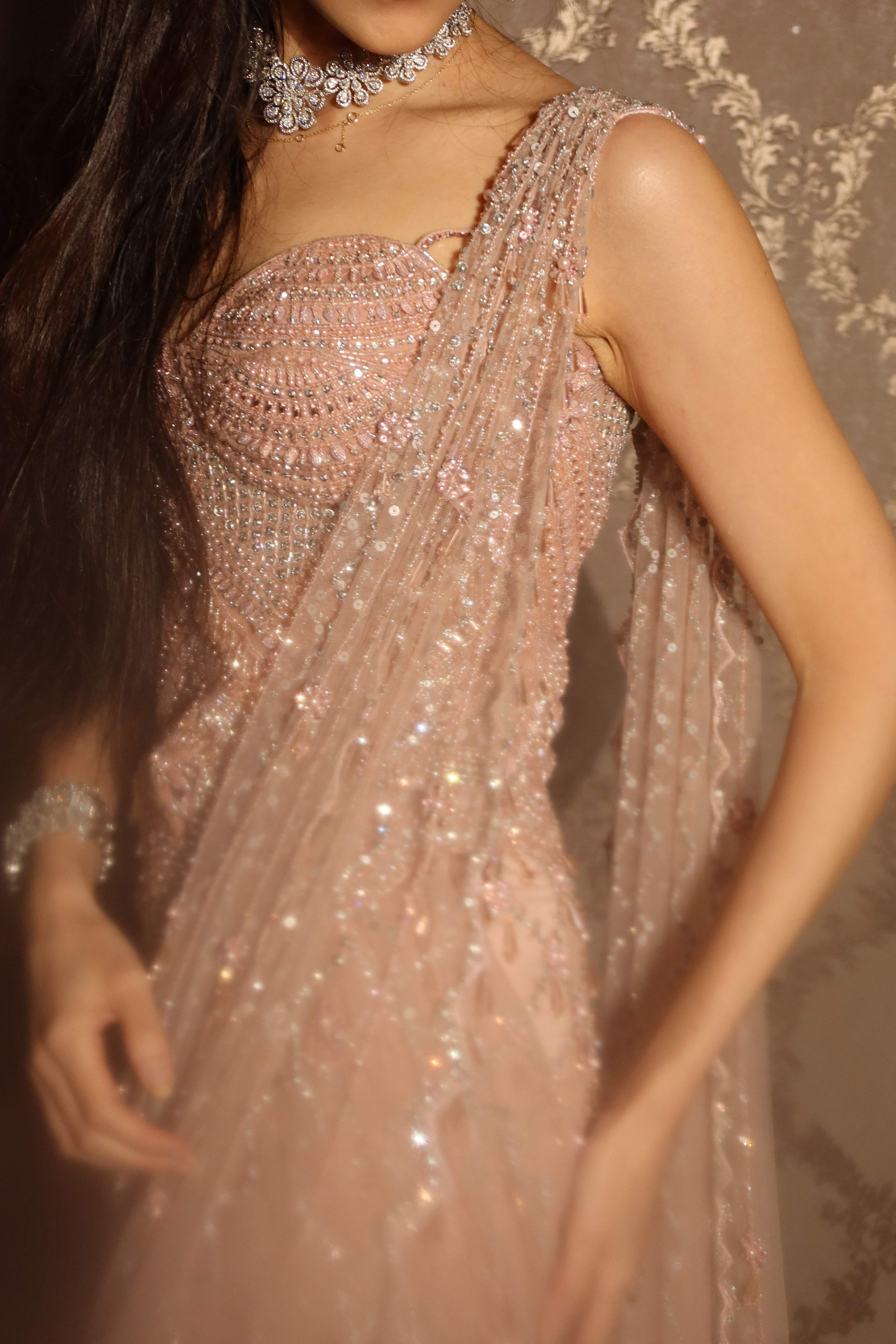 Pink Corset Saree with Slit
