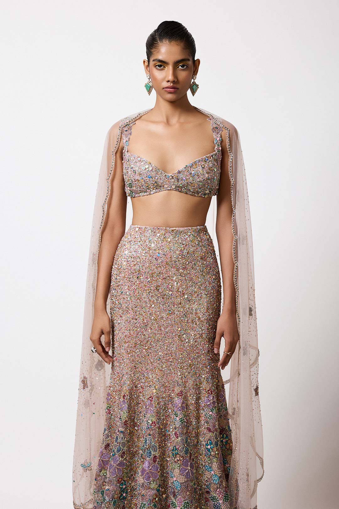 Belladee - pink tulle fish tail lehenga set