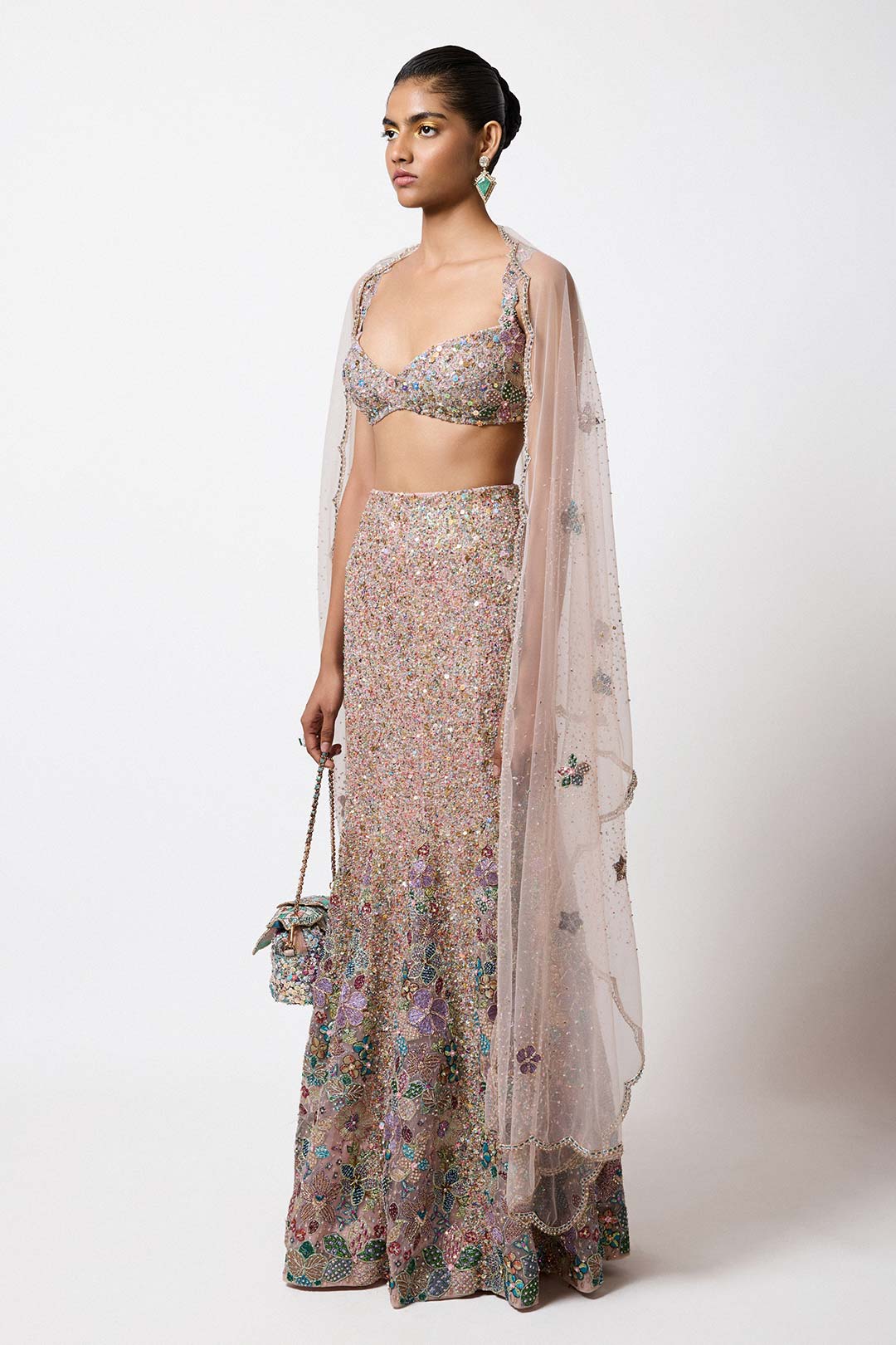 Belladee - pink tulle fish tail lehenga set