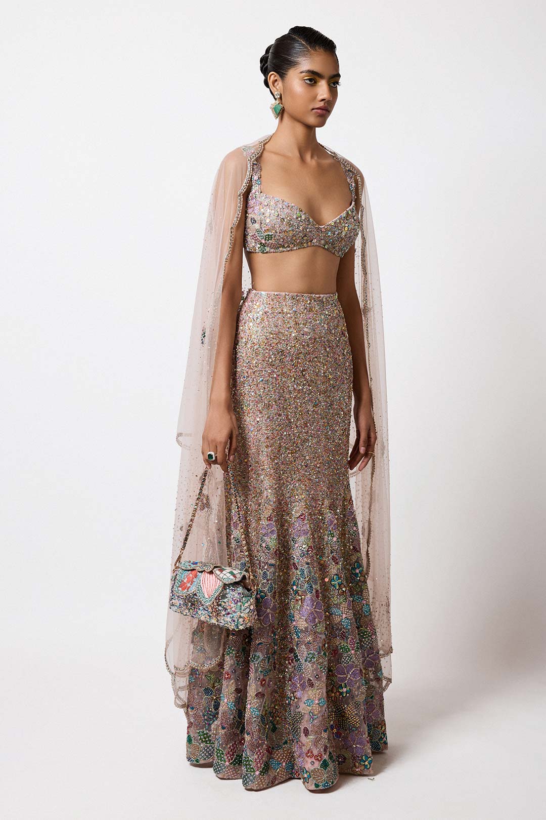Belladee - pink tulle fish tail lehenga set