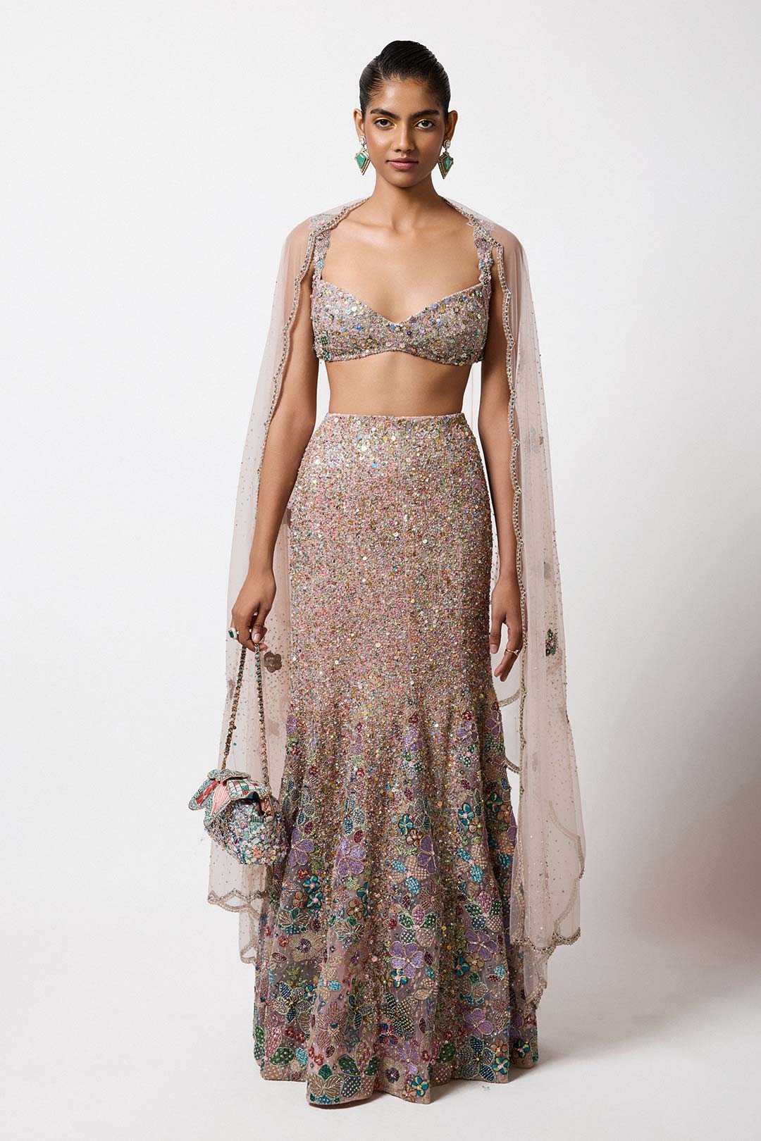 Belladee - pink tulle fish tail lehenga set