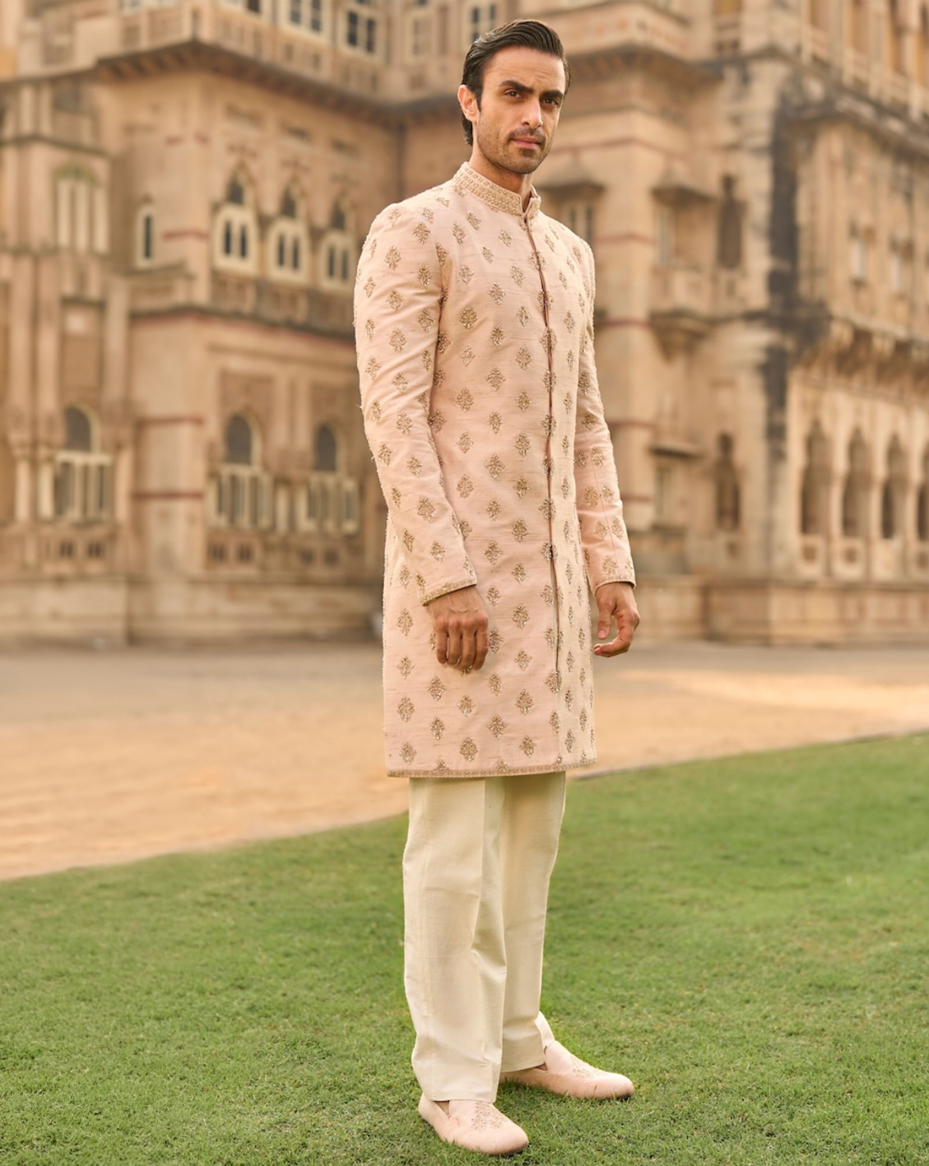 Powder Peach Dori Sherwani Set