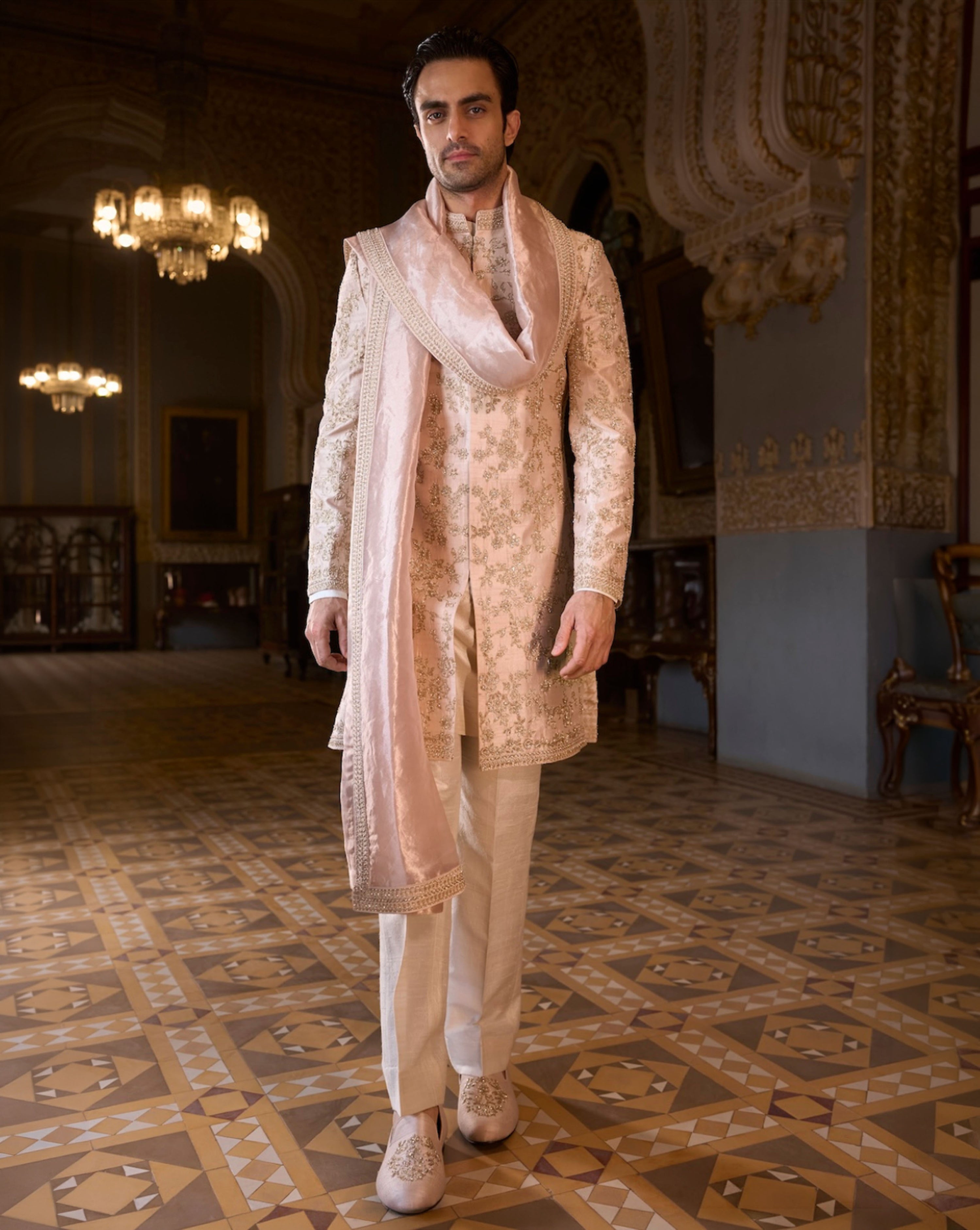 Powder Peach Sherwani Set
