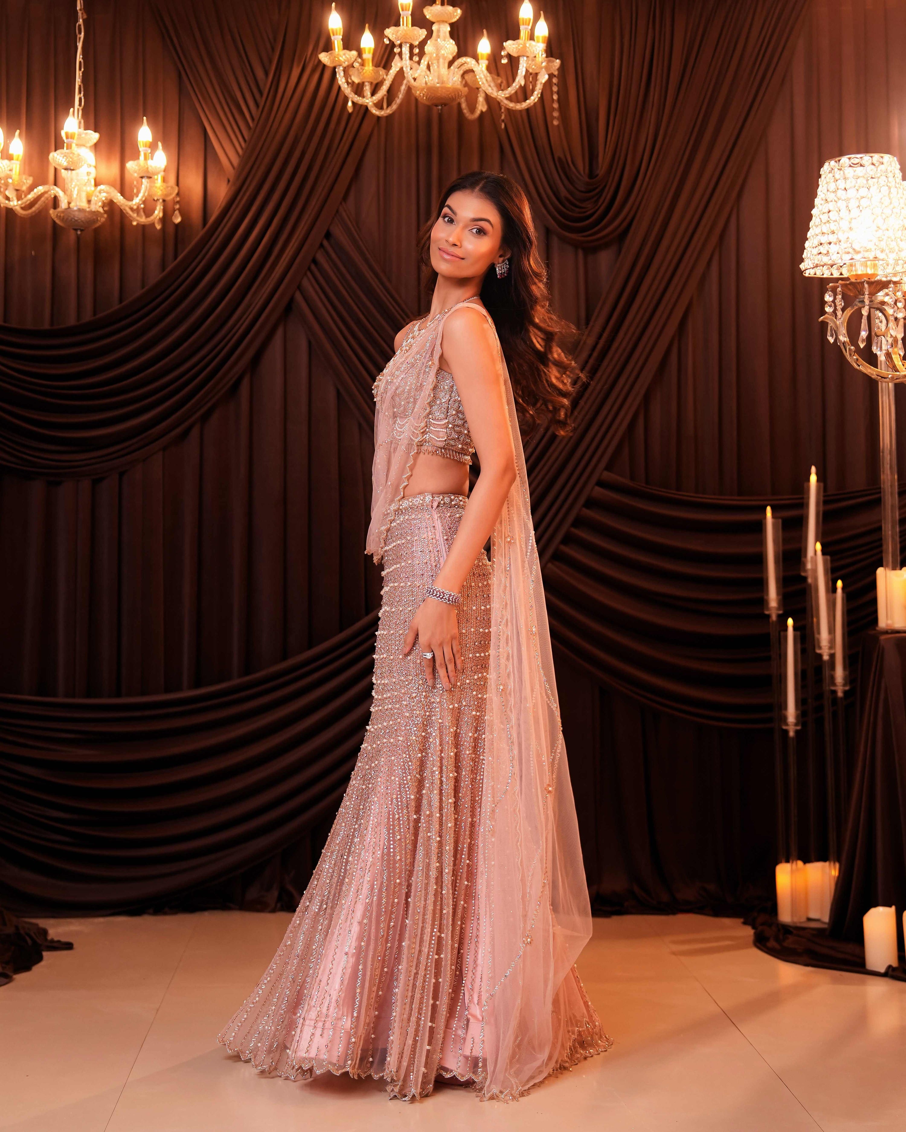 Powder Pink Pearl Saree