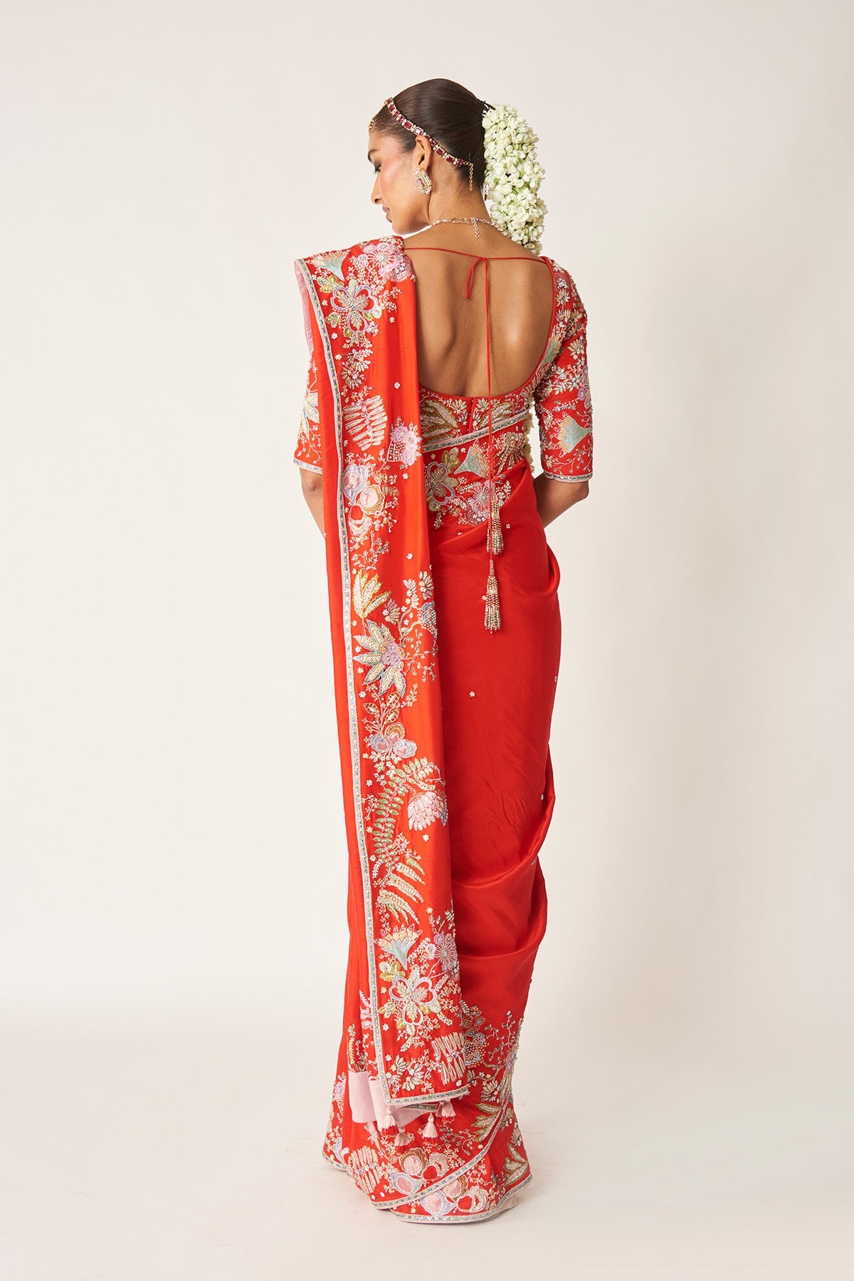 Nysa - red embellished dupion silk saree