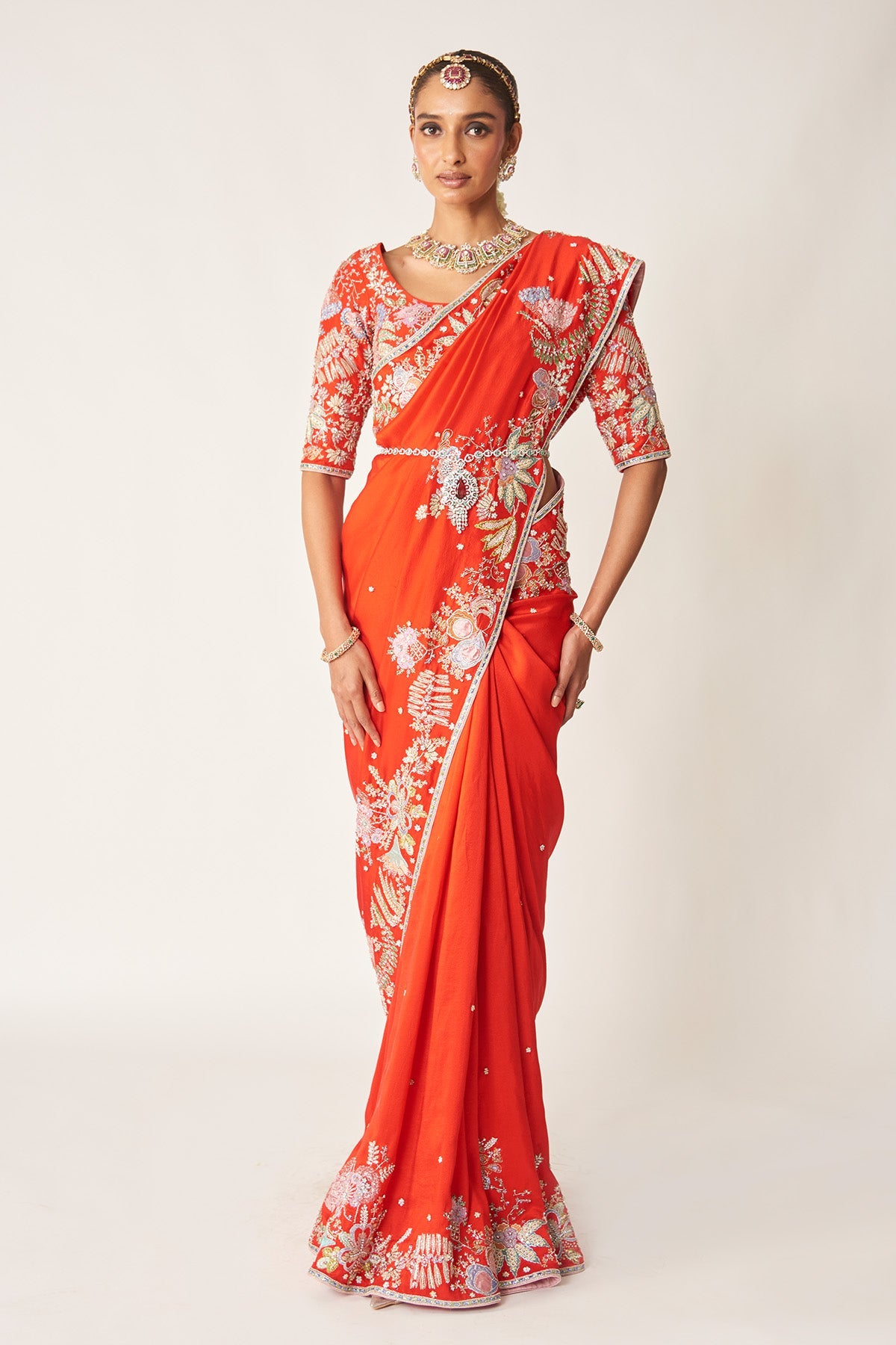 Nysa - red embellished dupion silk saree