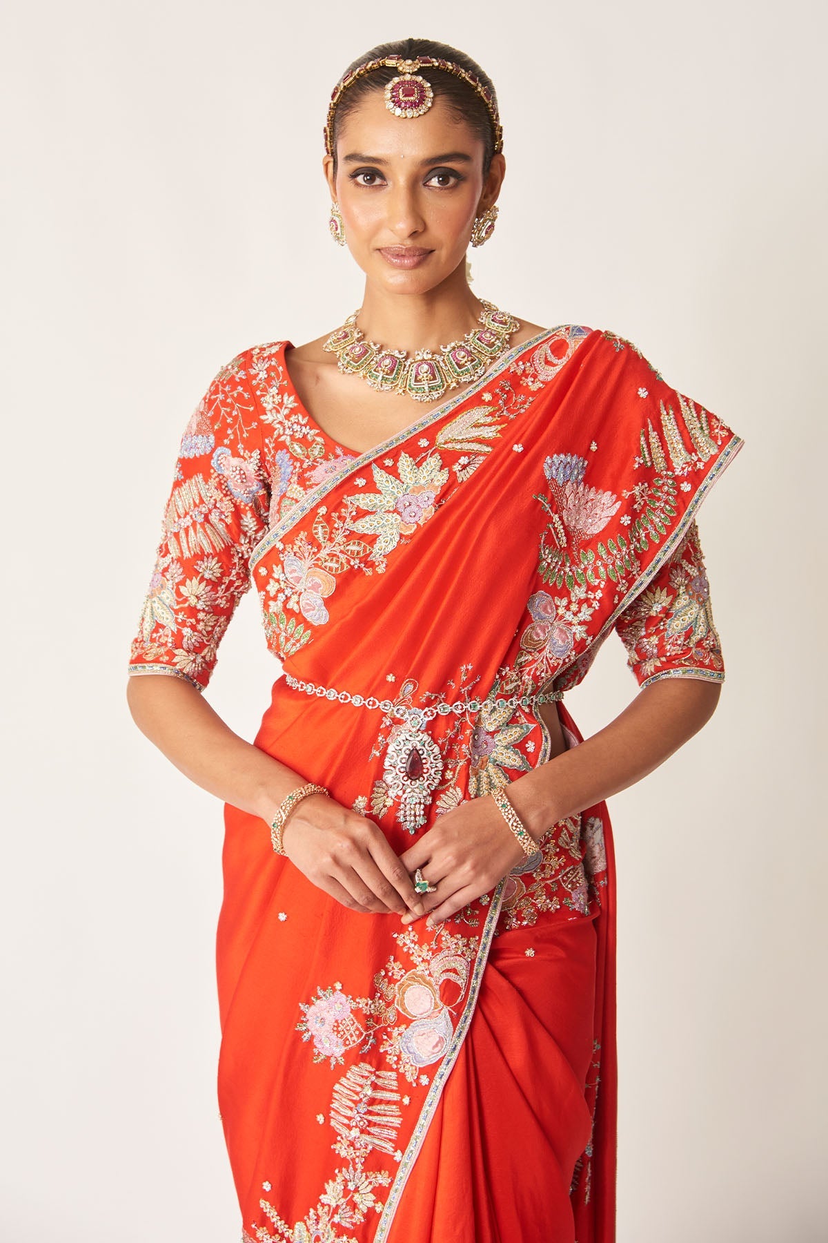 Nysa - red embellished dupion silk saree