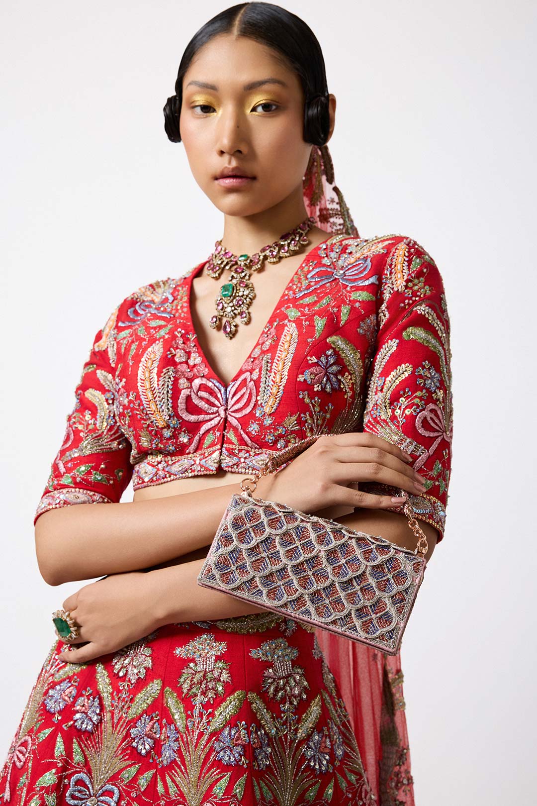 Crimelle - Red Raw Silk Lehenga