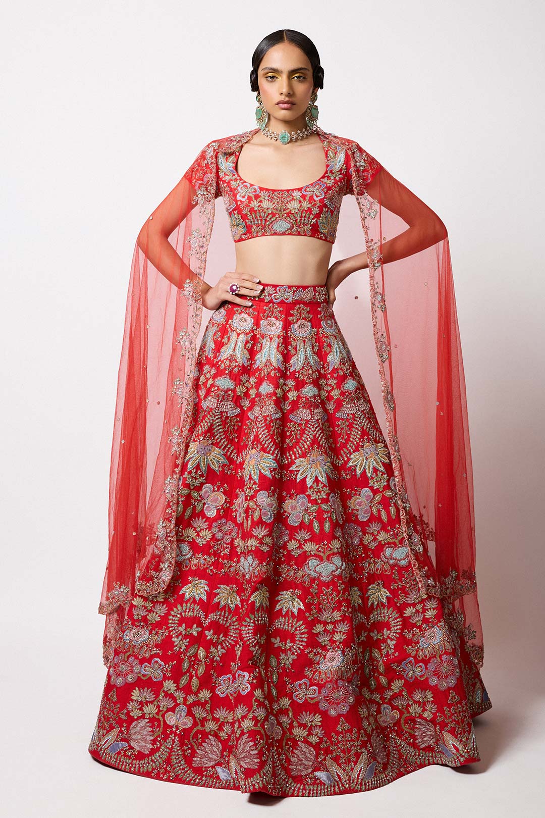 Rougena - Red Raw Silk Lehenga