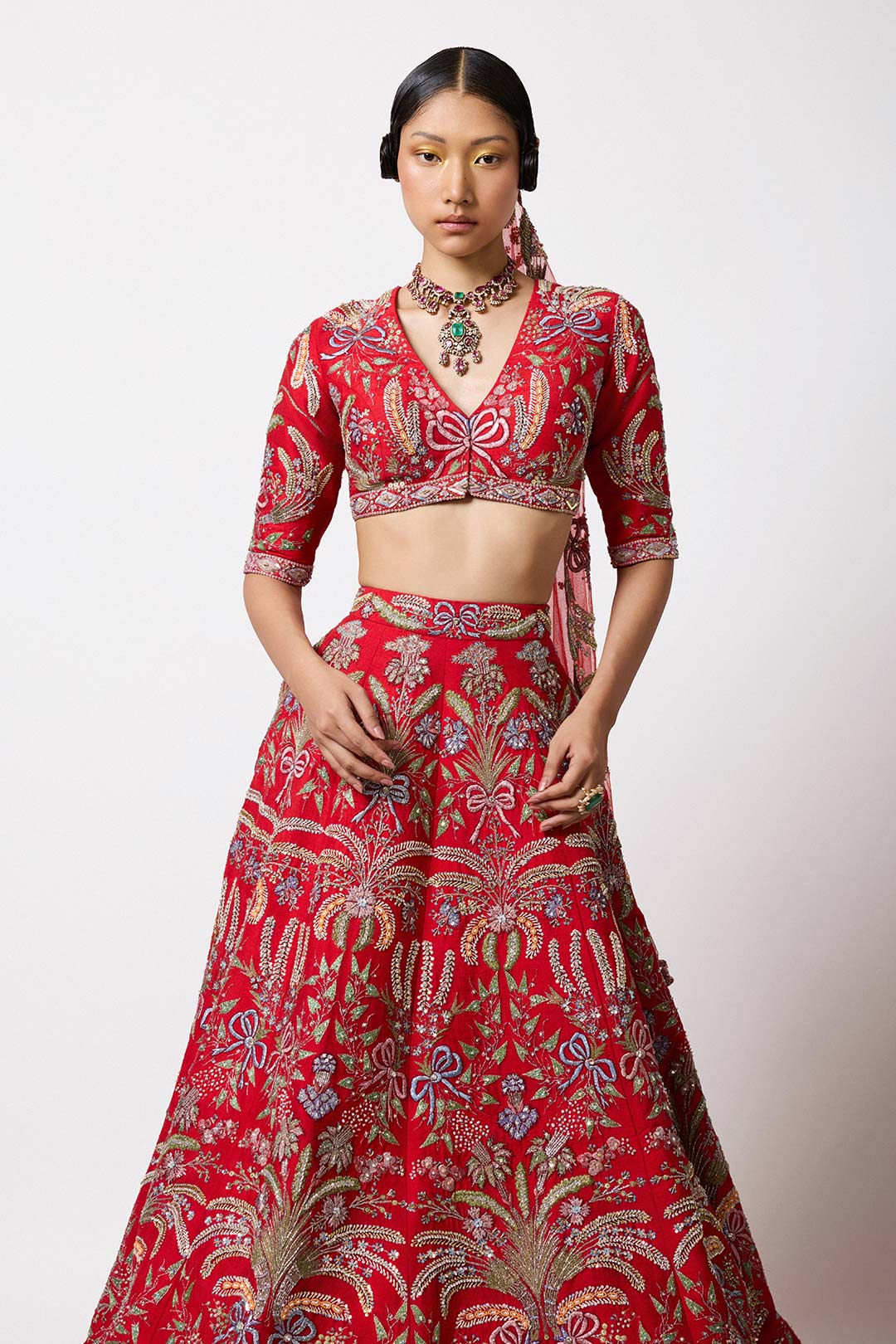 Crimelle - Red Raw Silk Lehenga