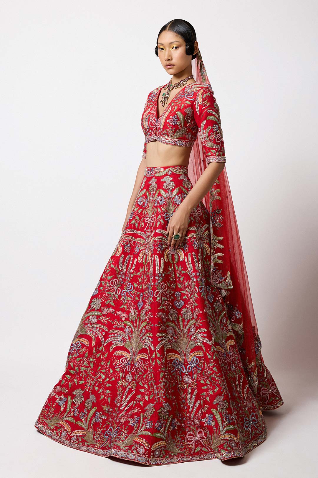 Crimelle - Red Raw Silk Lehenga