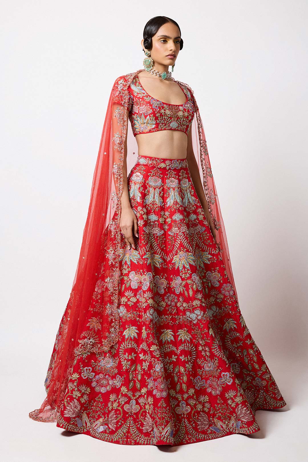 Rougena - Red Raw Silk Lehenga