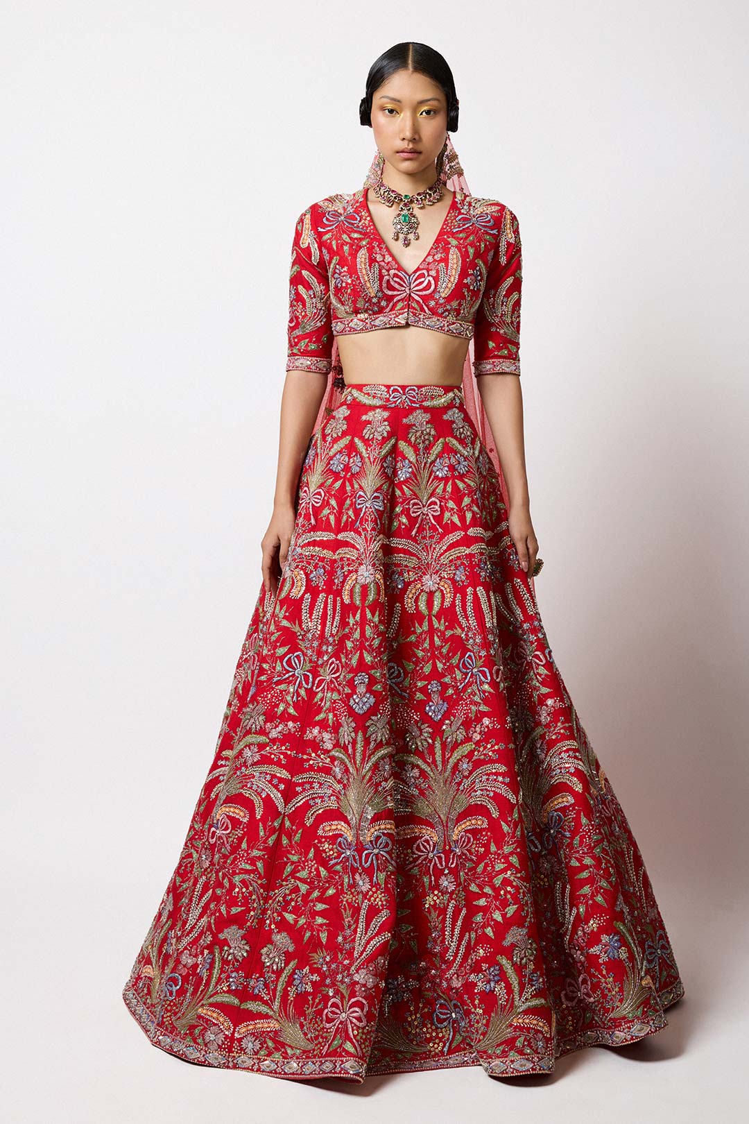 Crimelle - Red Raw Silk Lehenga