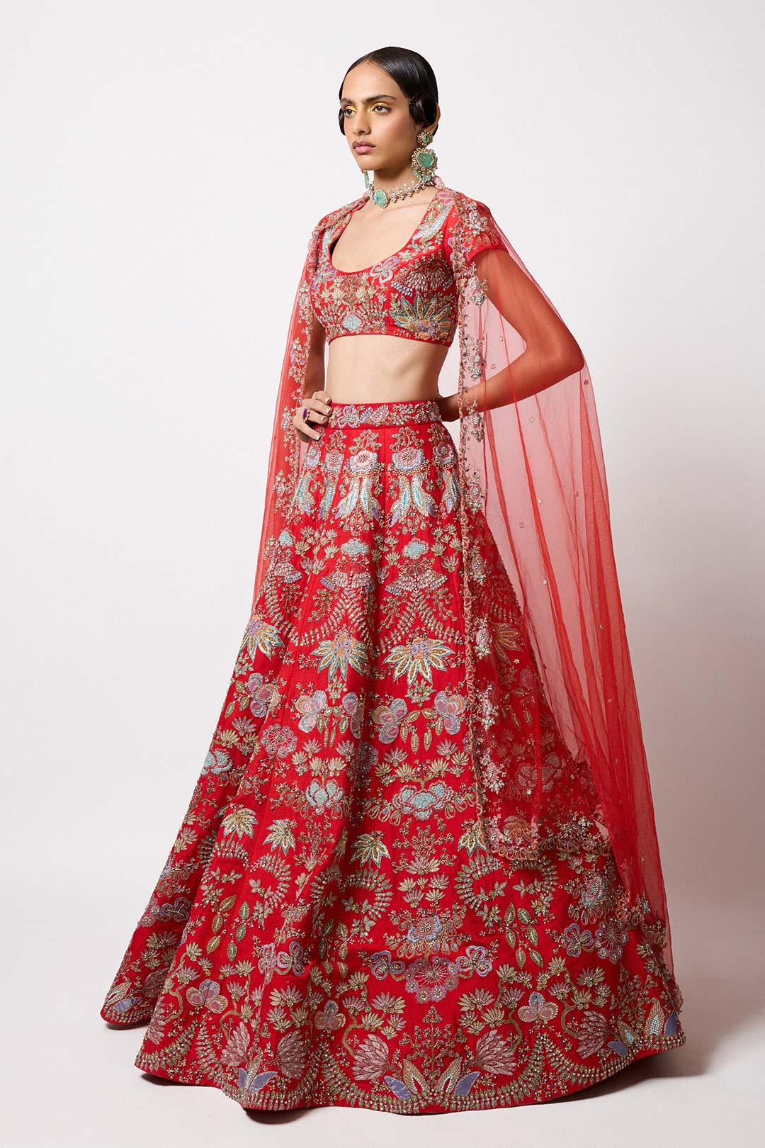 Rougena - Red Raw Silk Lehenga