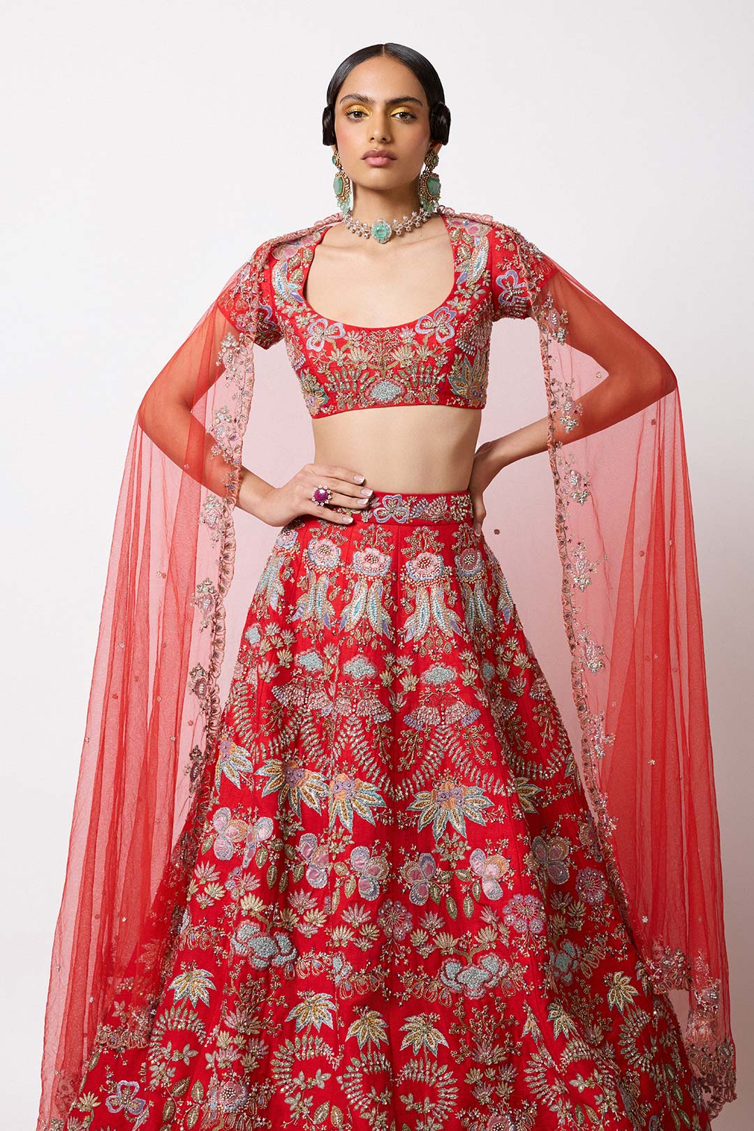 Rougena - Red Raw Silk Lehenga