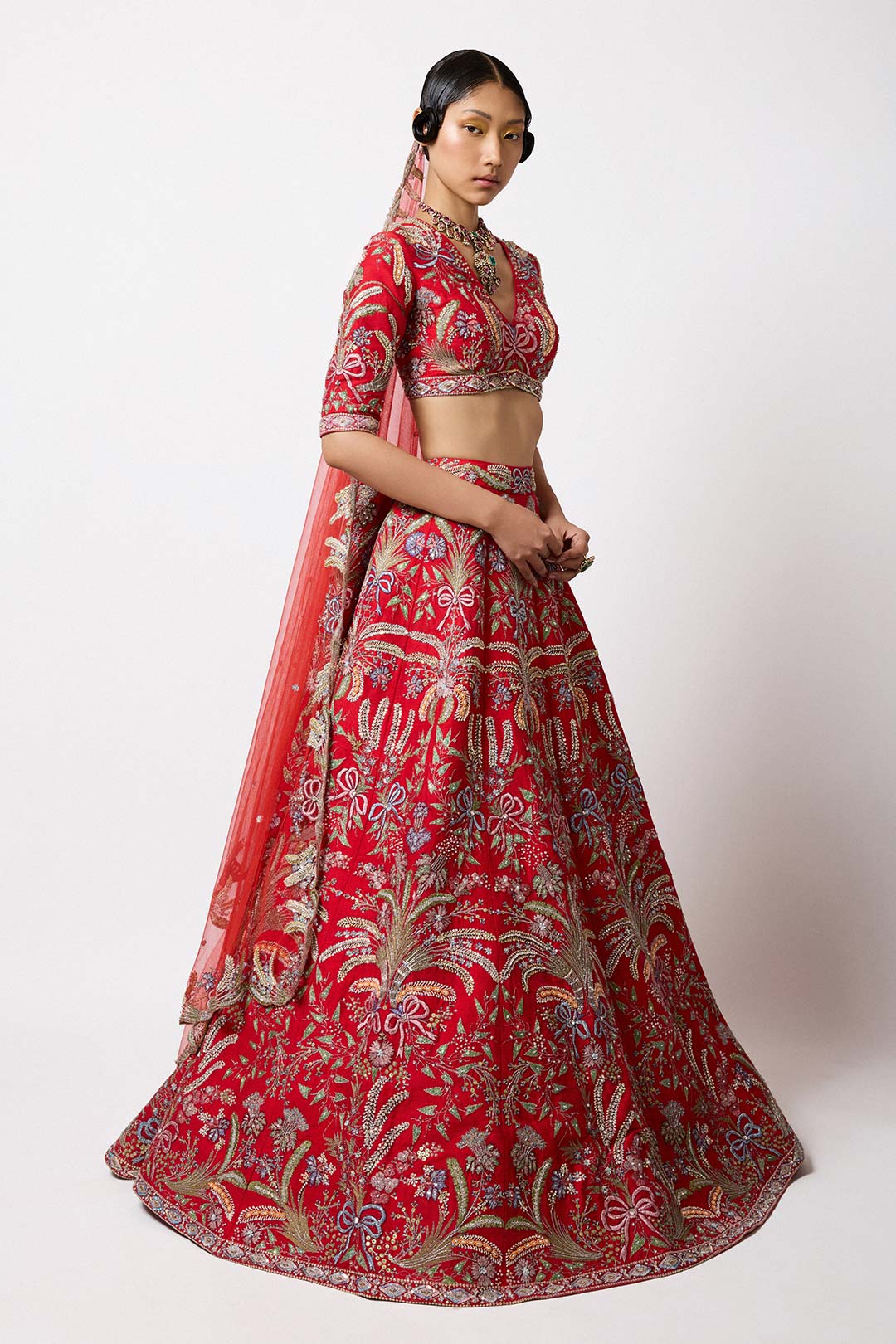 Crimelle - Red Raw Silk Lehenga