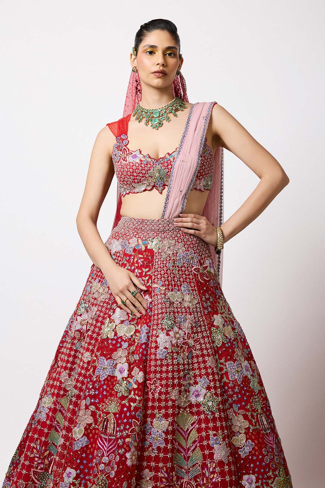Lilivane - Red Tulle Lehenga