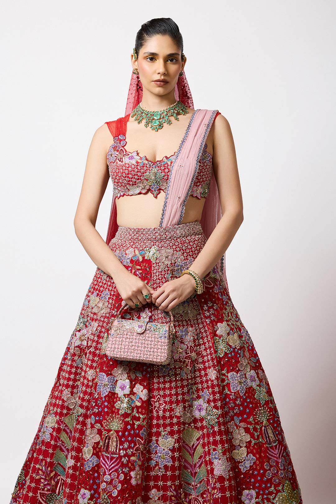 Lilivane - Red Tulle Lehenga