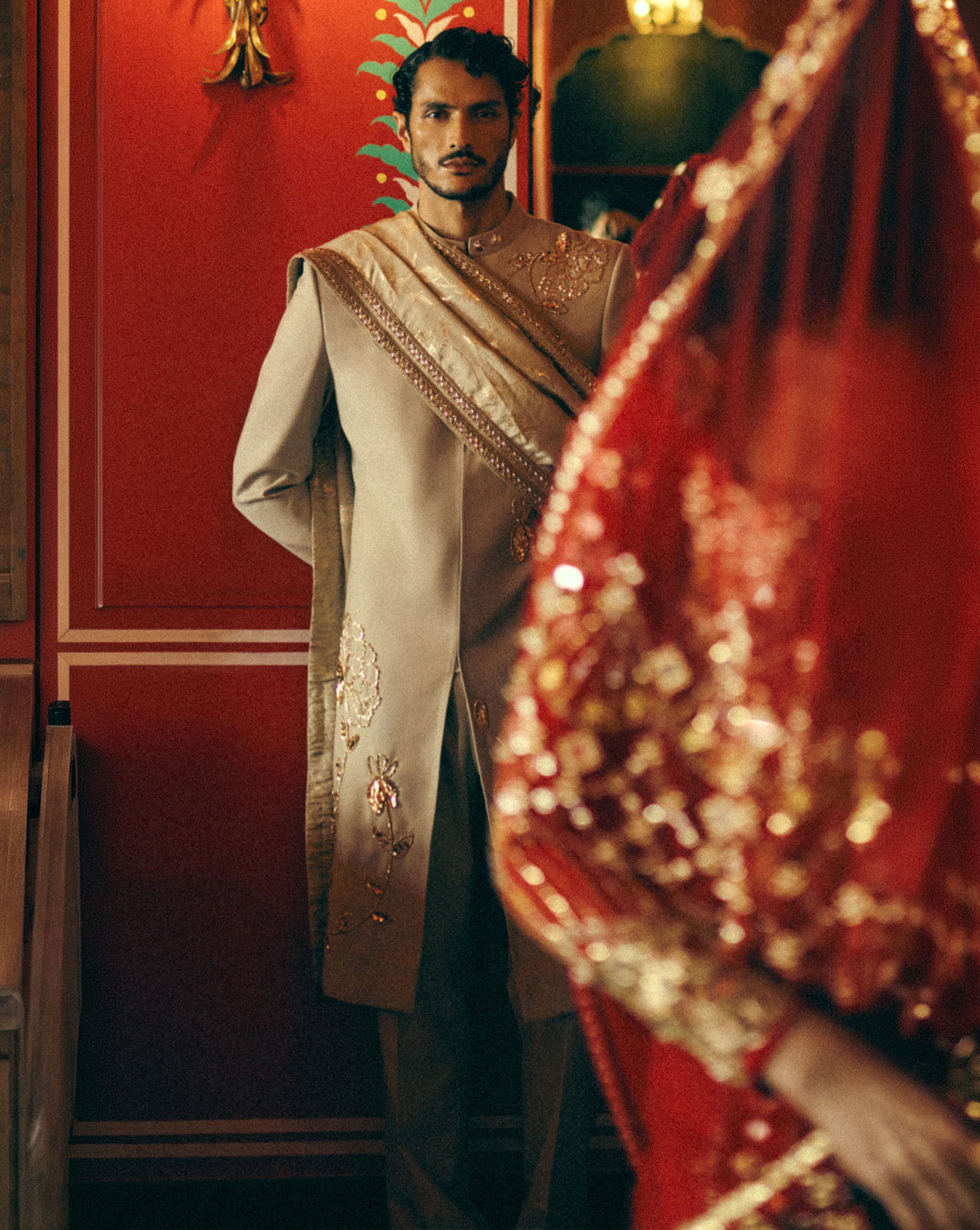 Regal Beige Embellished Long Jacket