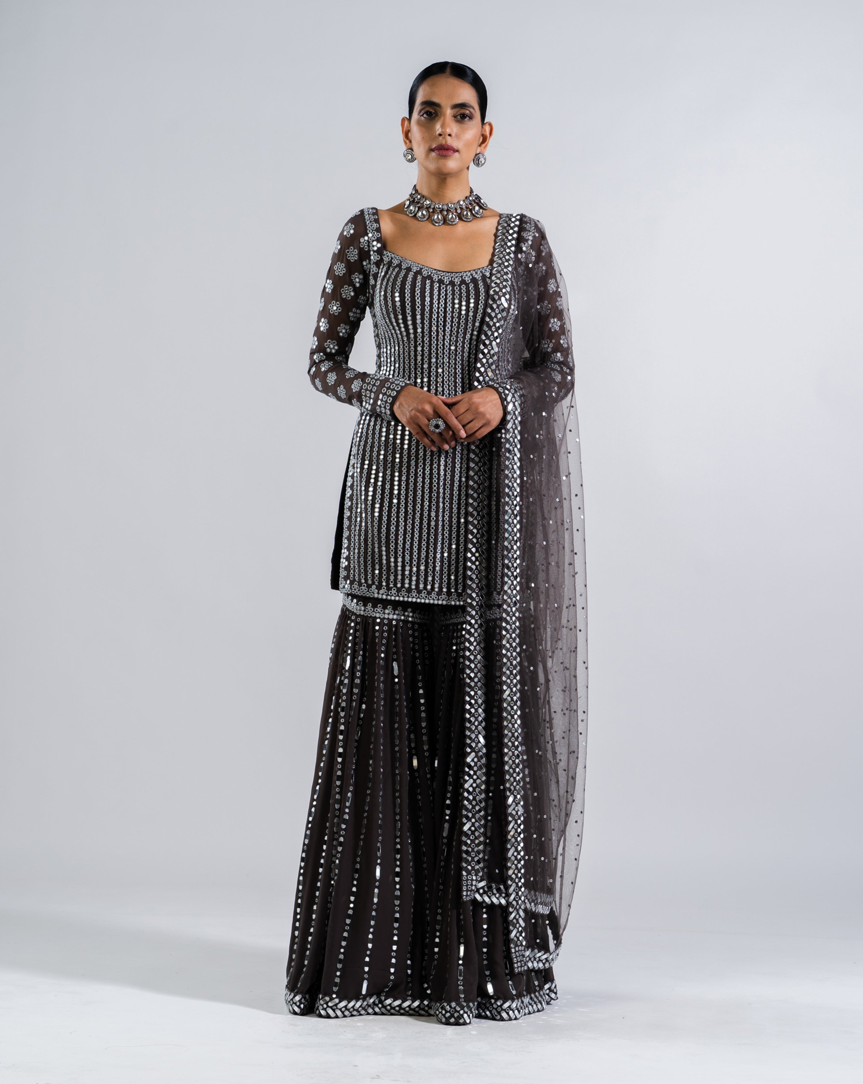 Charcoal Grey Sharara Set