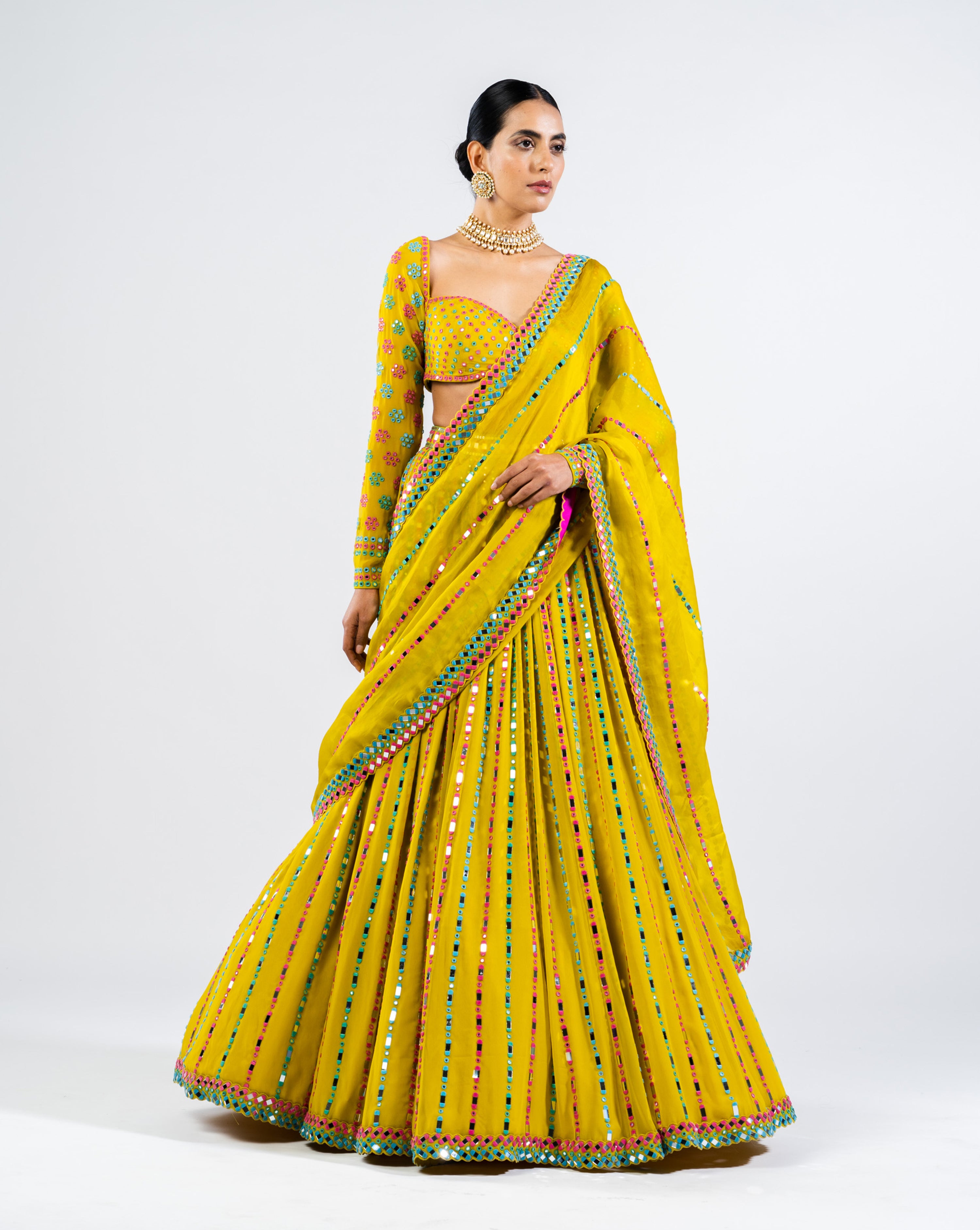 Moss Green Linear Drop Lehenga Set