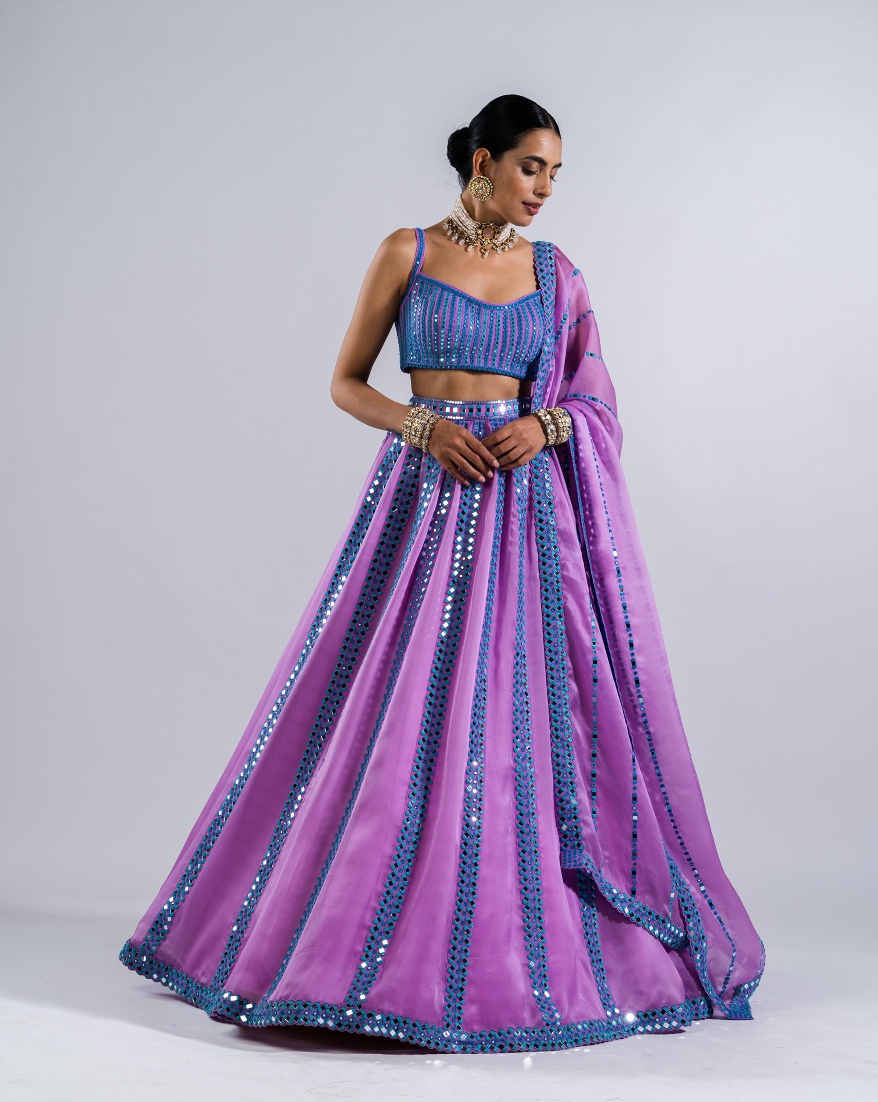 Mauve Mirror Seam Lehenga Set