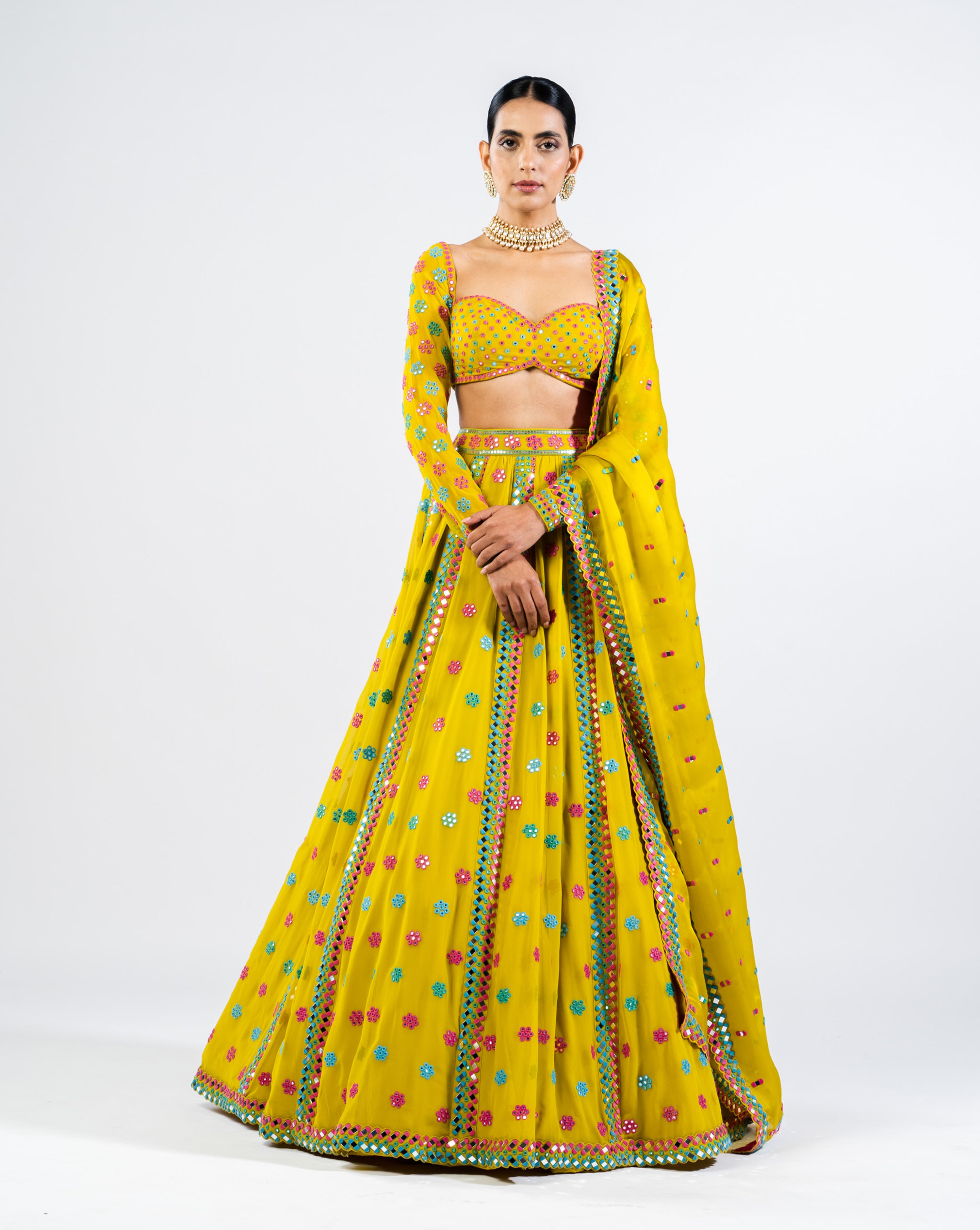 Moss Green Flower Lehenga Set