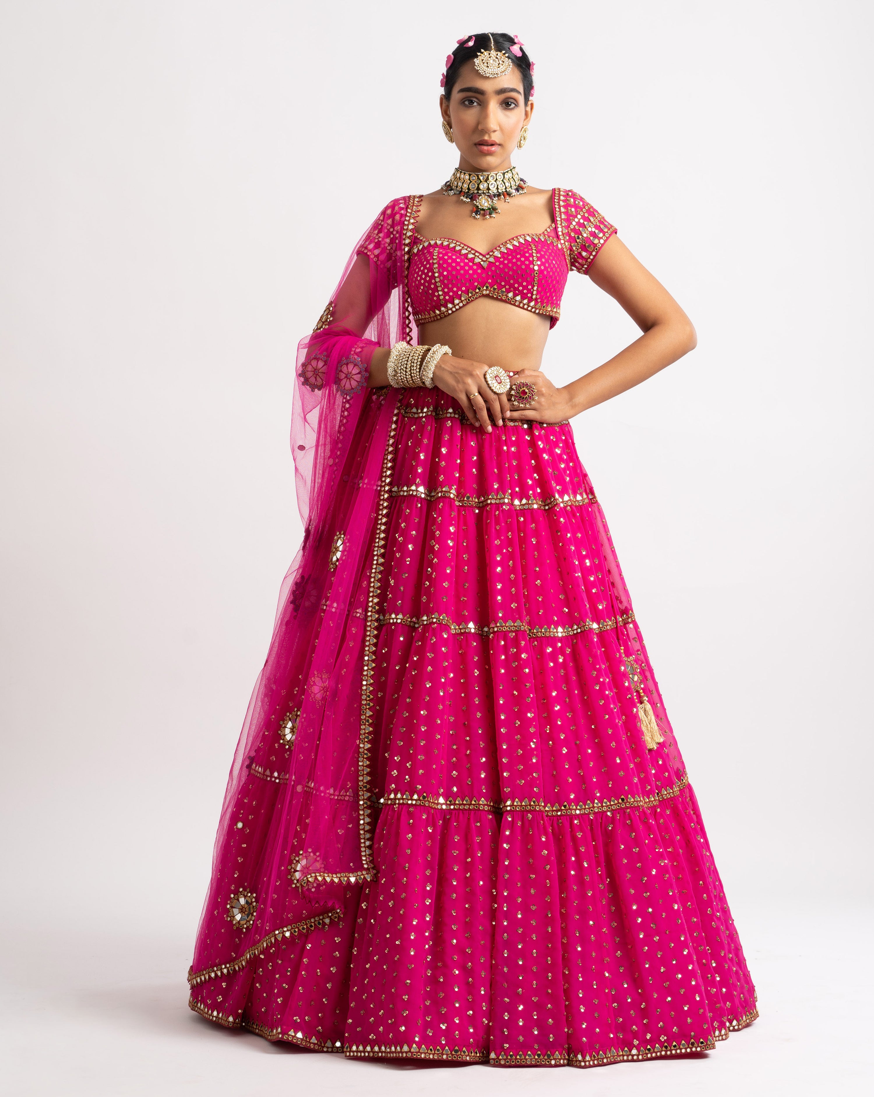 Fuschia Multi Tier Lehenga Set