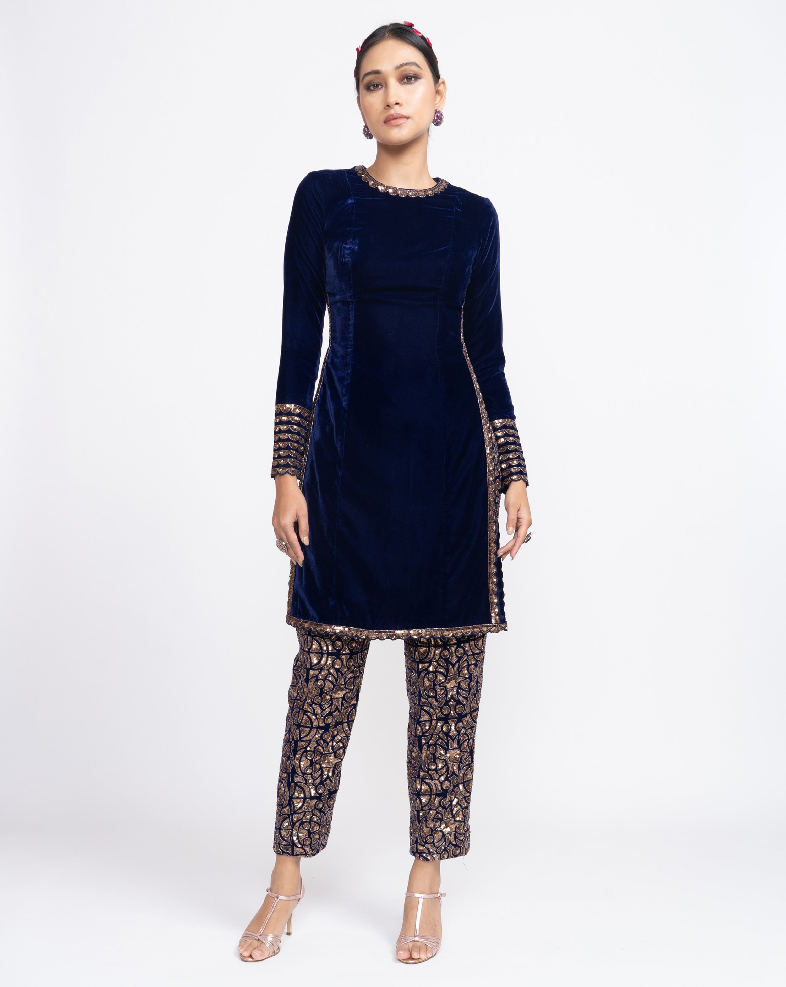 Navy Blue Velvet Kurta Set