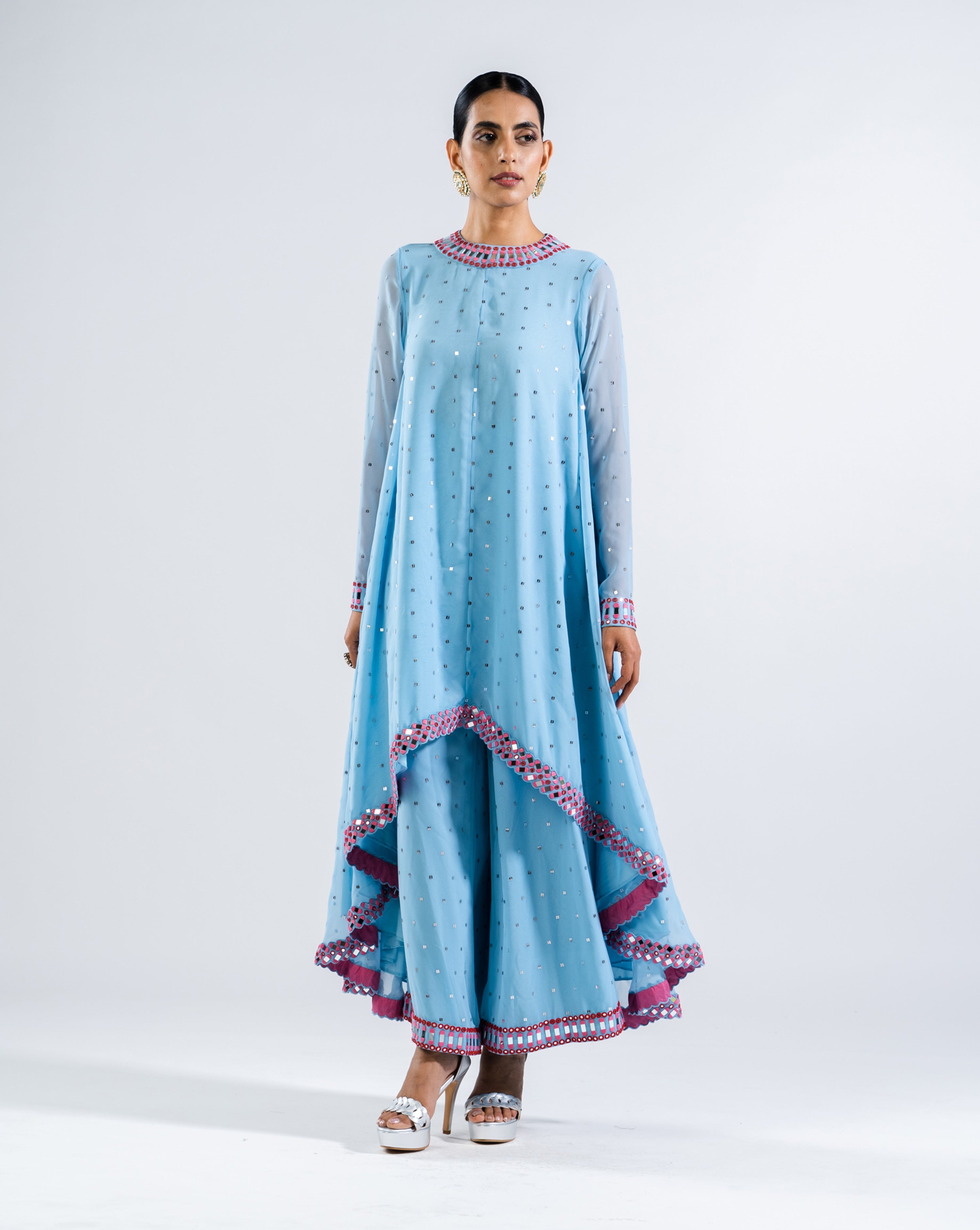 Ice Blue Asymmetrical Kurta Set