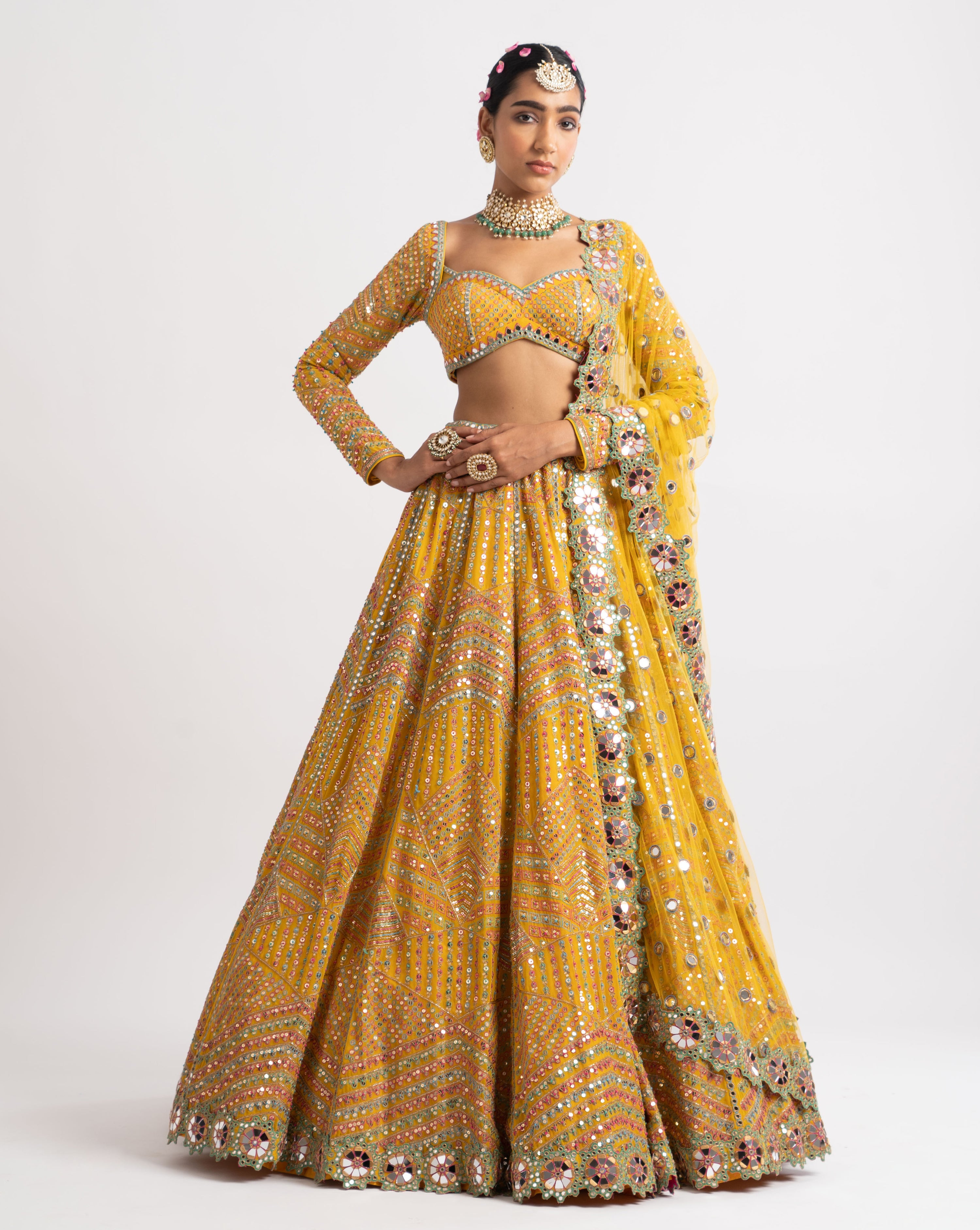 Yellow Heavy Multi Color Lehenga Set