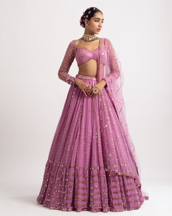 Dark Grey Chandelier Pearl Drop Lehenga Set