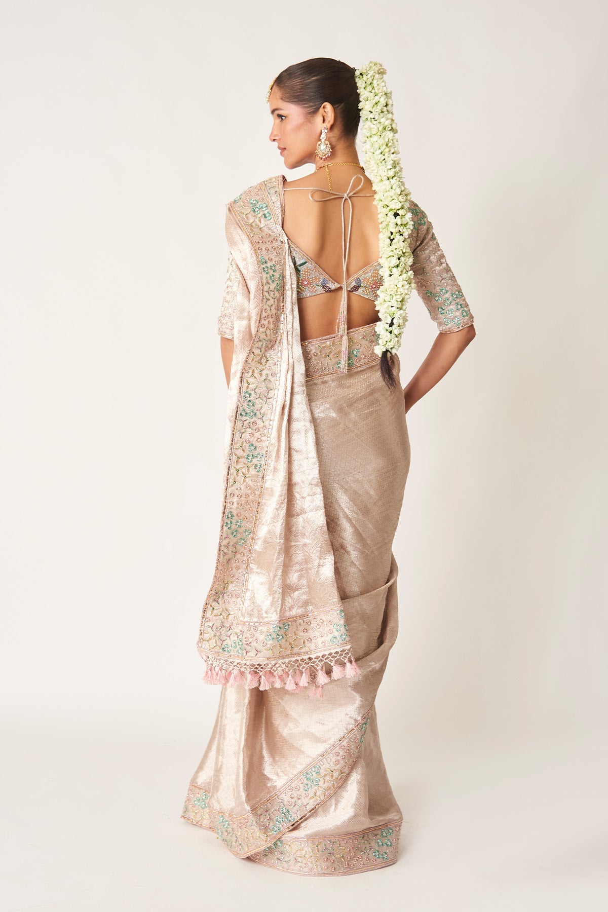 Naira - Rose Champagne Banarasi Tissue Brocade Saree