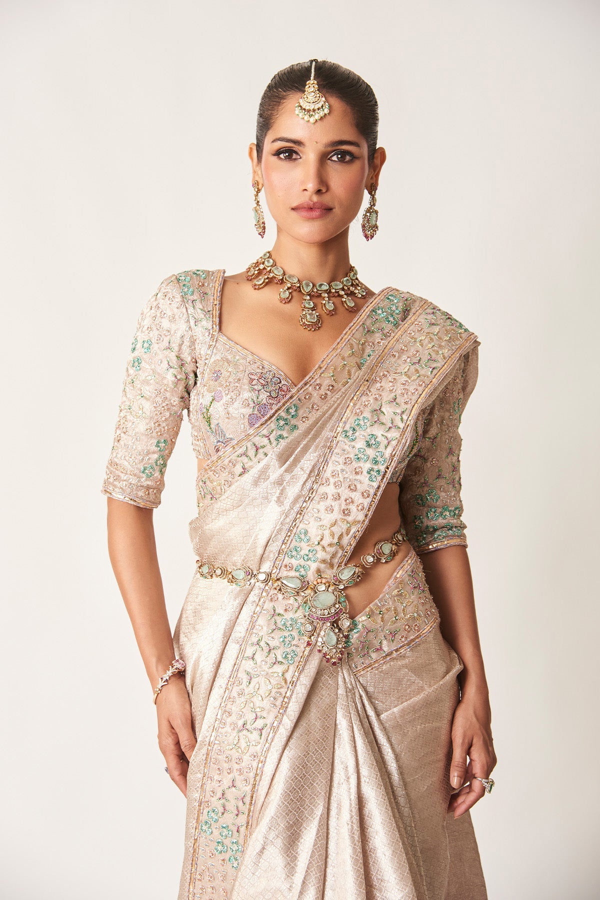 Naira - Rose Champagne Banarasi Tissue Brocade Saree