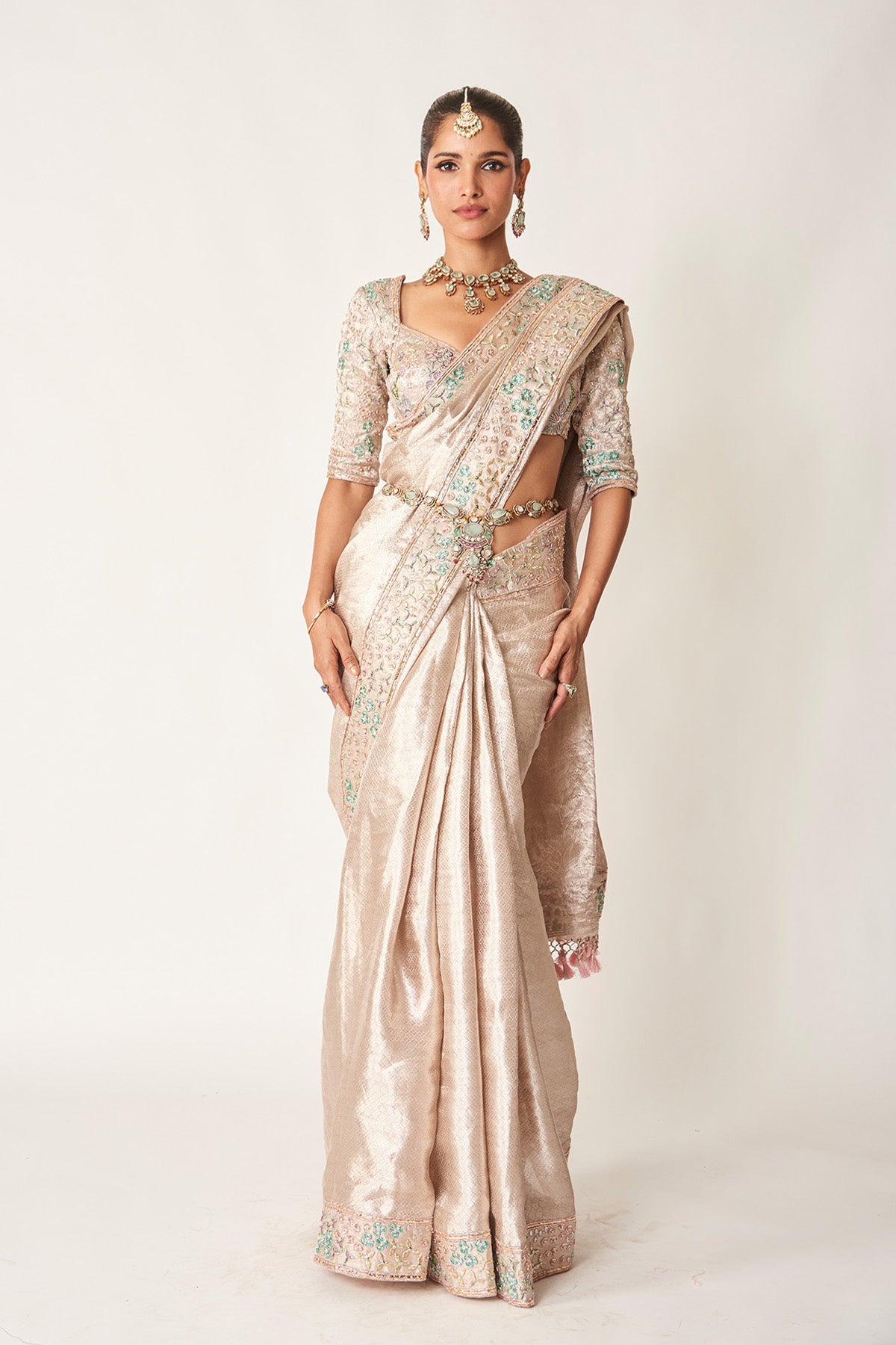 Naira - Rose Champagne Banarasi Tissue Brocade Saree