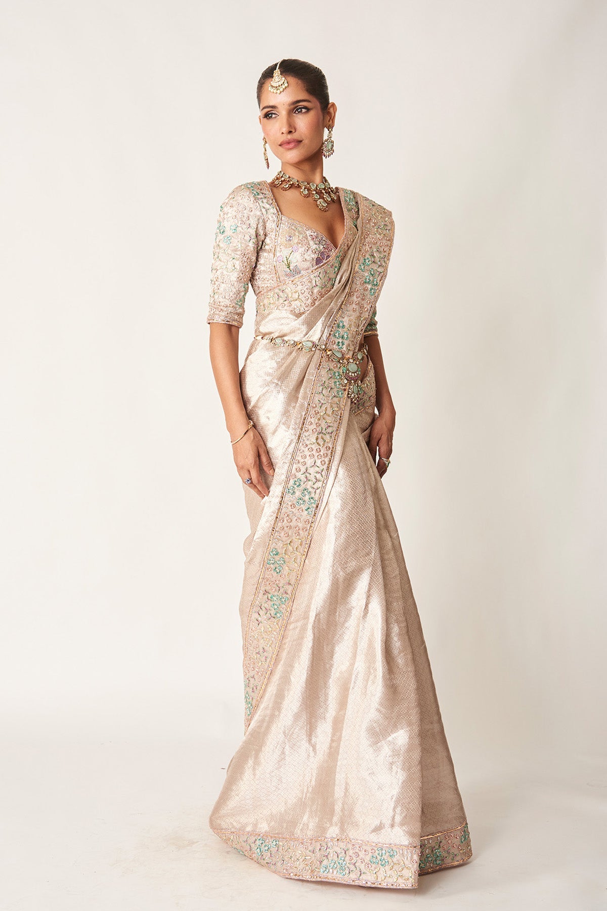 Naira - Rose Champagne Banarasi Tissue Brocade Saree
