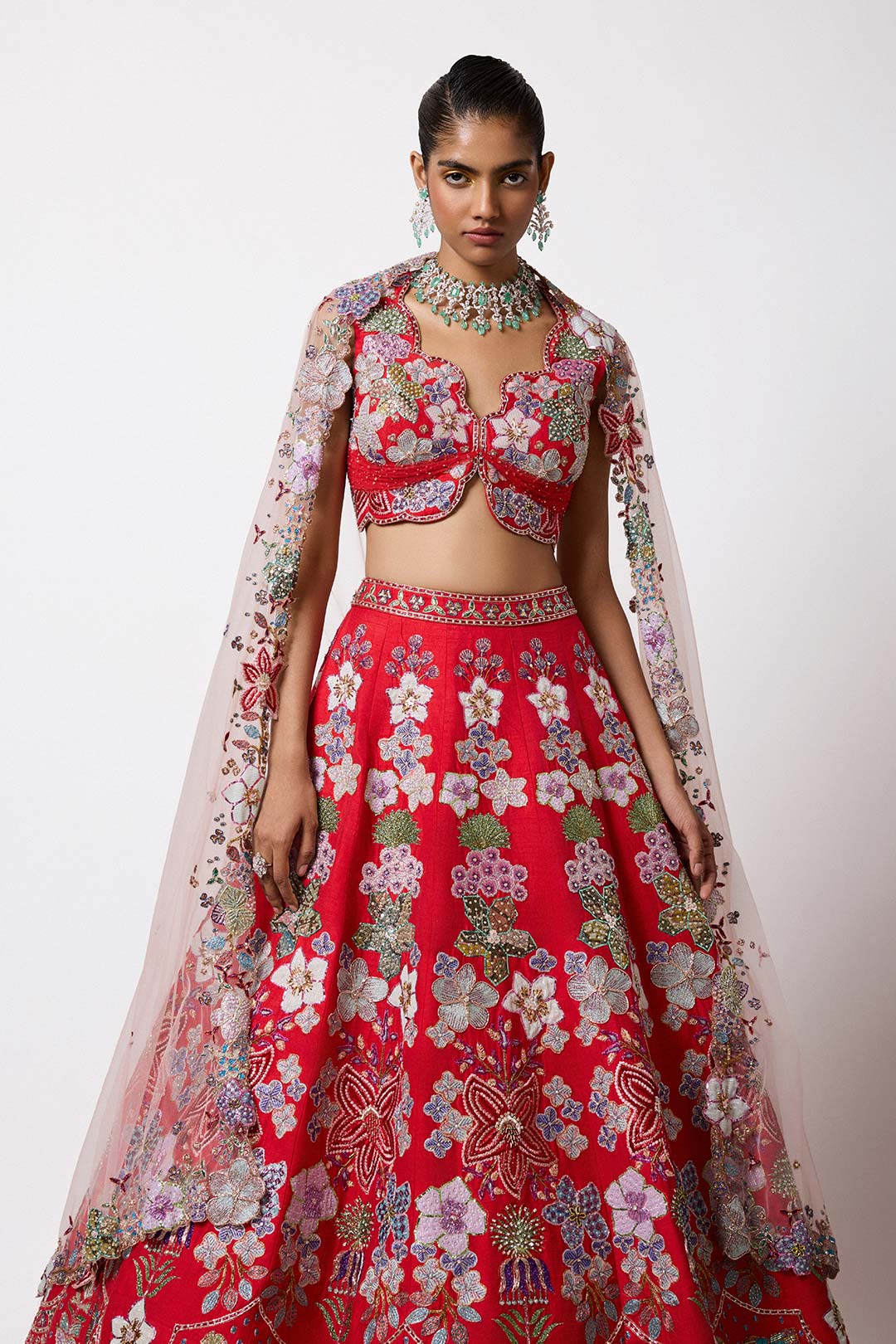 Elanora - Rosso Corsa Red Raw Silk Lehenga