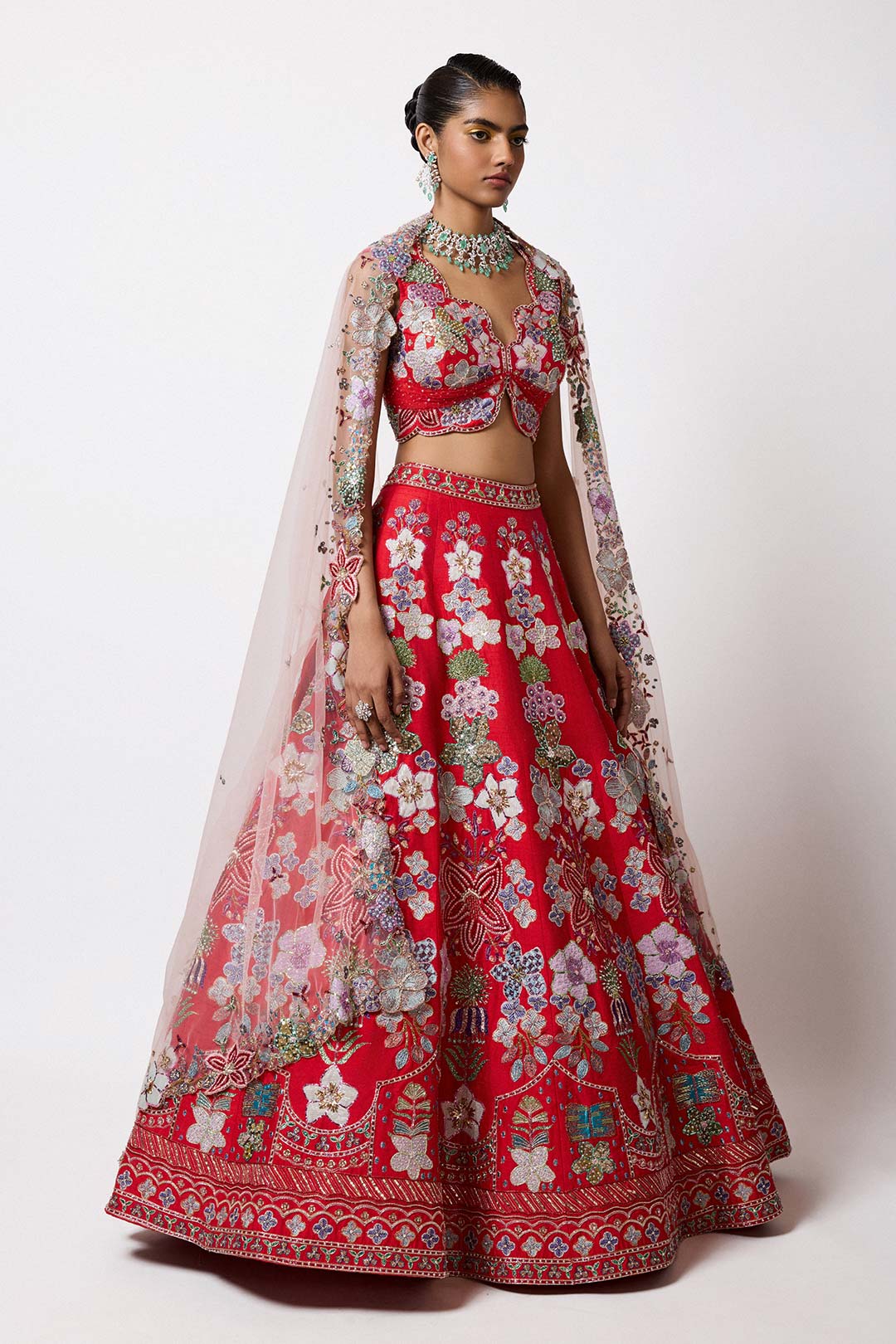 Elanora - Rosso Corsa Red Raw Silk Lehenga