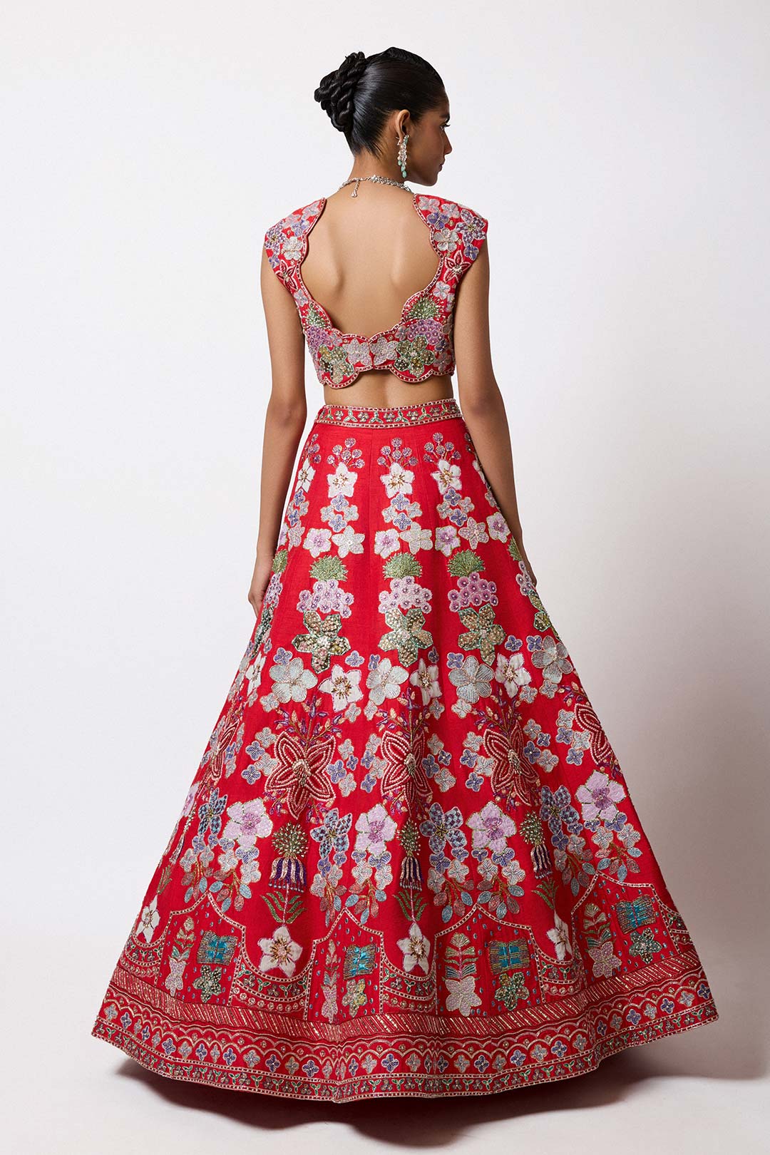 Elanora - Rosso Corsa Red Raw Silk Lehenga