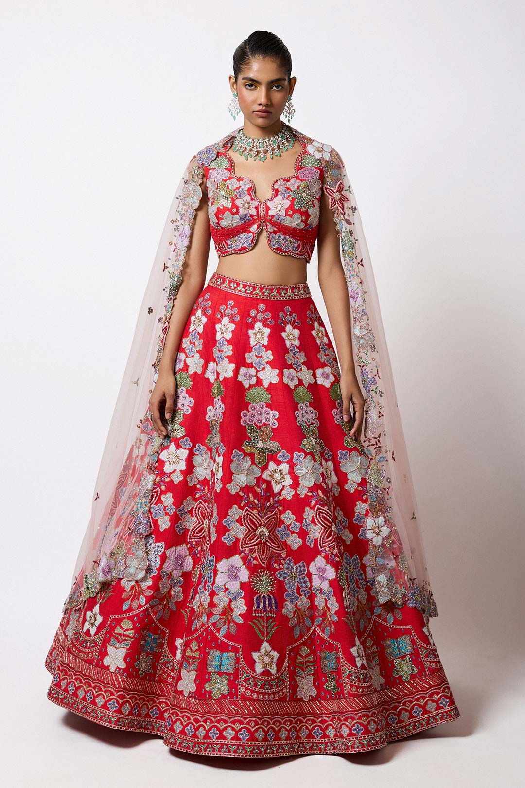 Elanora - Rosso Corsa Red Raw Silk Lehenga