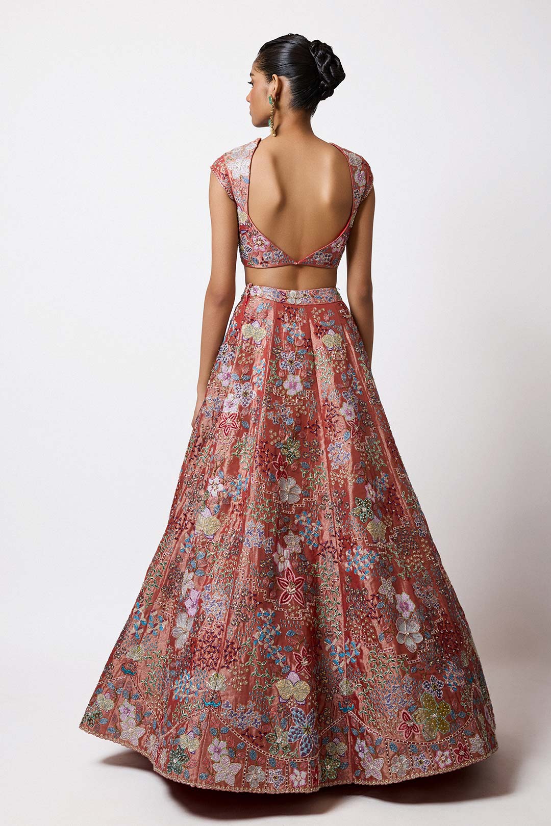 Etoile - Rust Red Tissue Lehenga