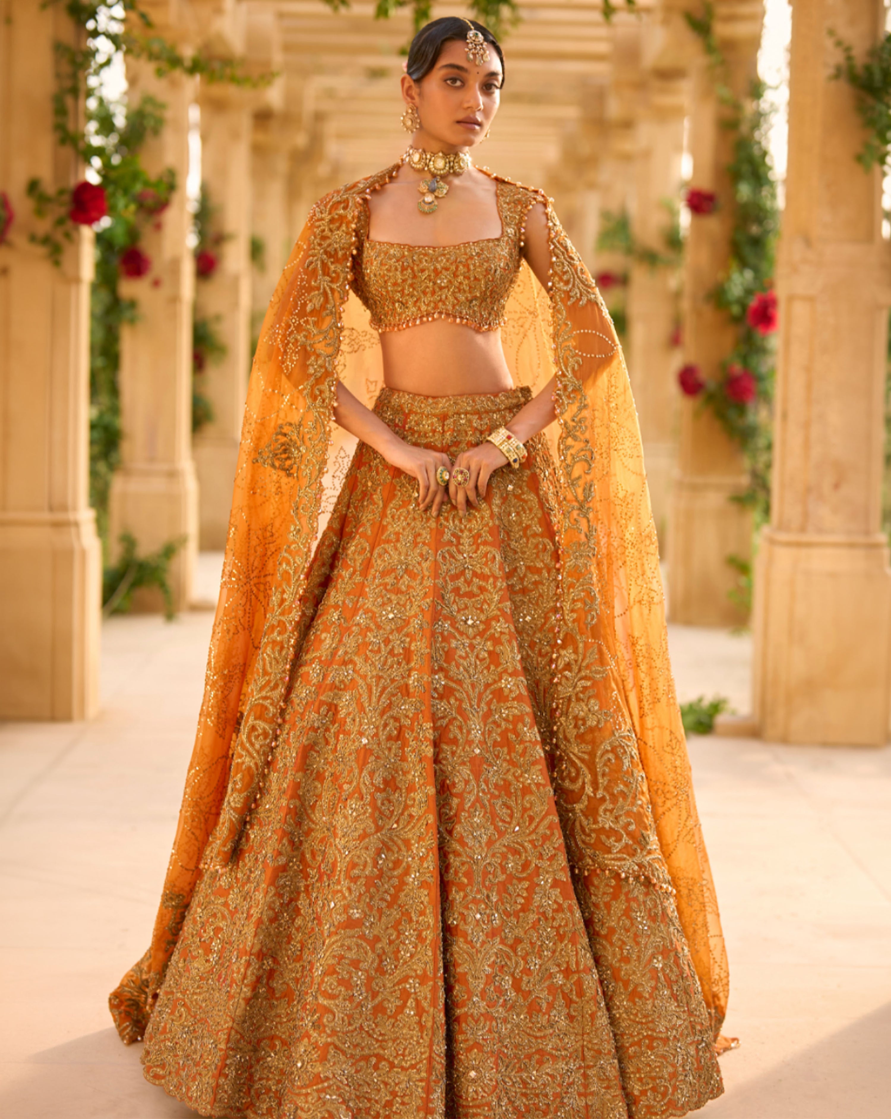 Rust Zardosi Lehenga Set