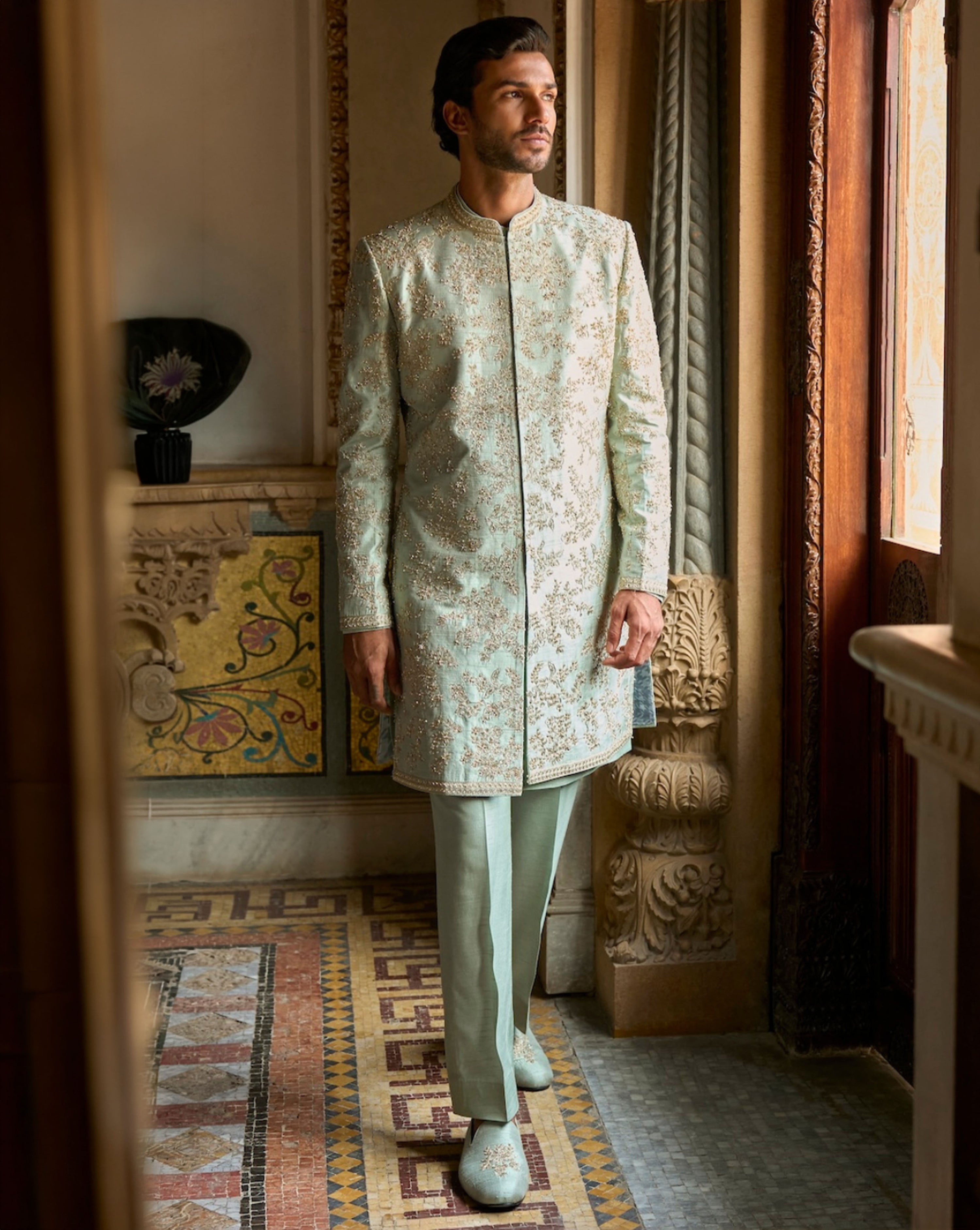 Sage Green Sherwani Set