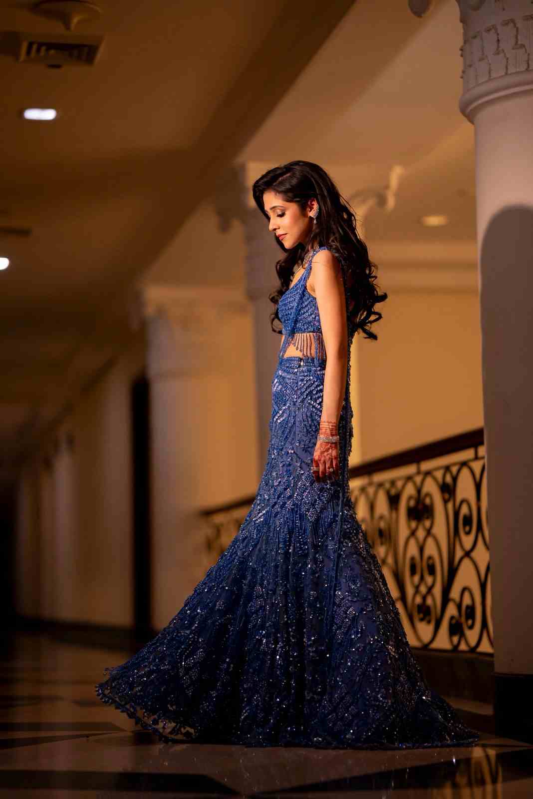 Sapphire blue fishcut lehenga